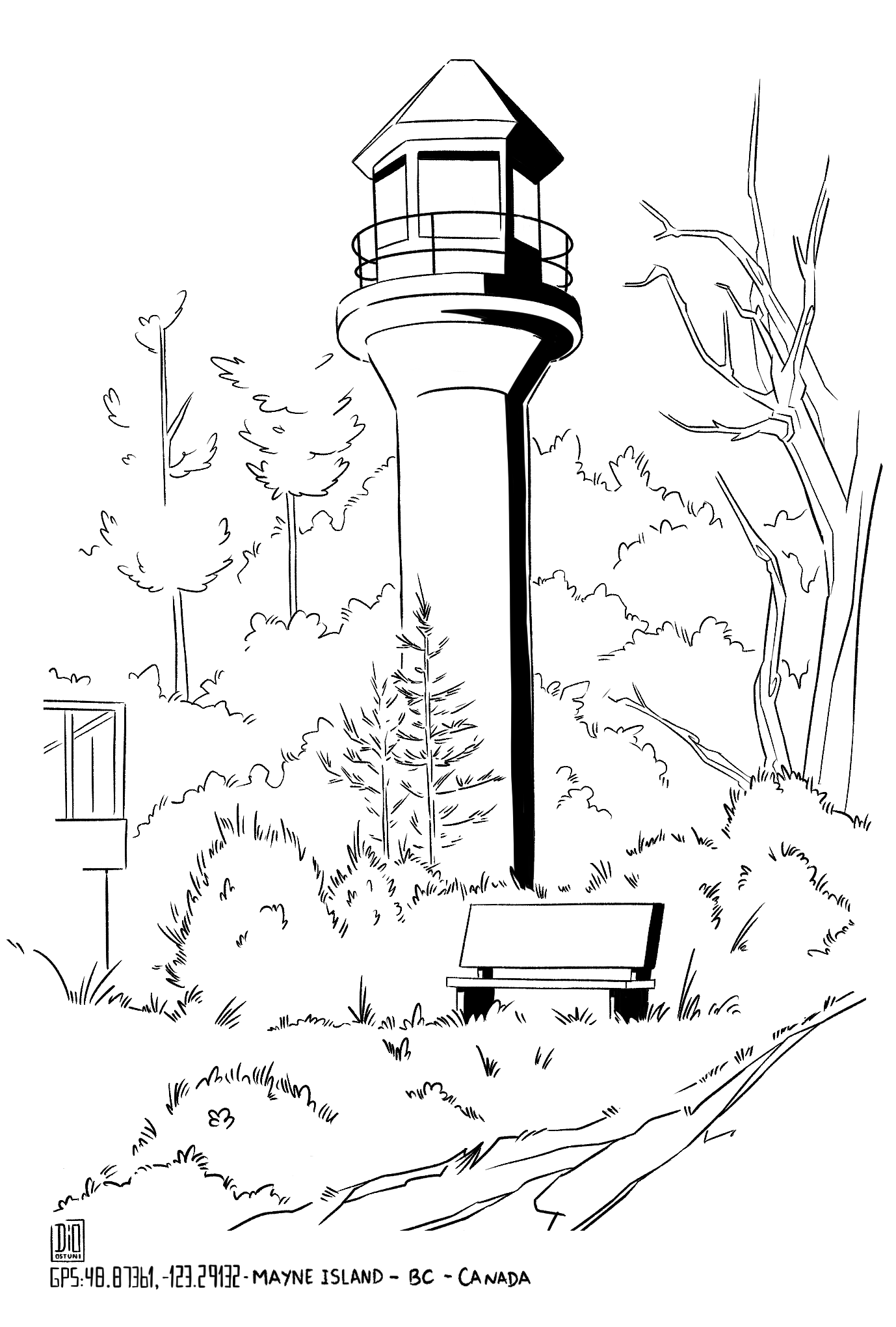 Mayne Island - Sketch line from sketchbook