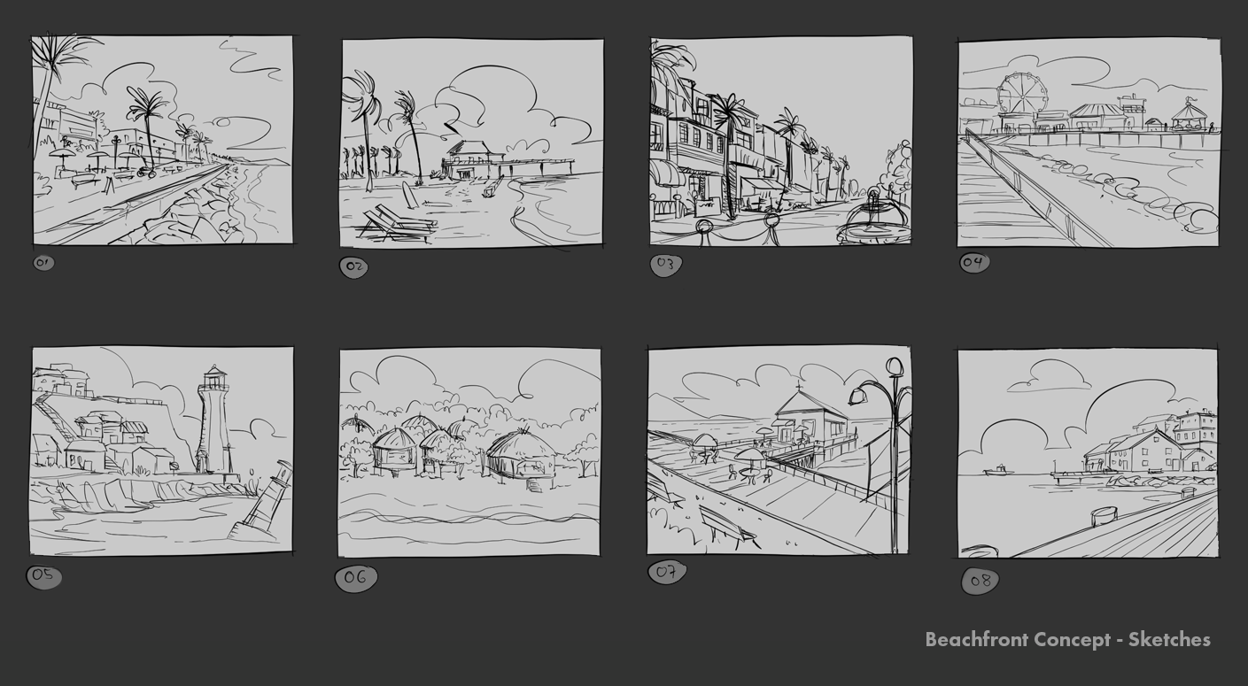 Beachfront Concept - Unreal Engine and Photoshop - Sketches