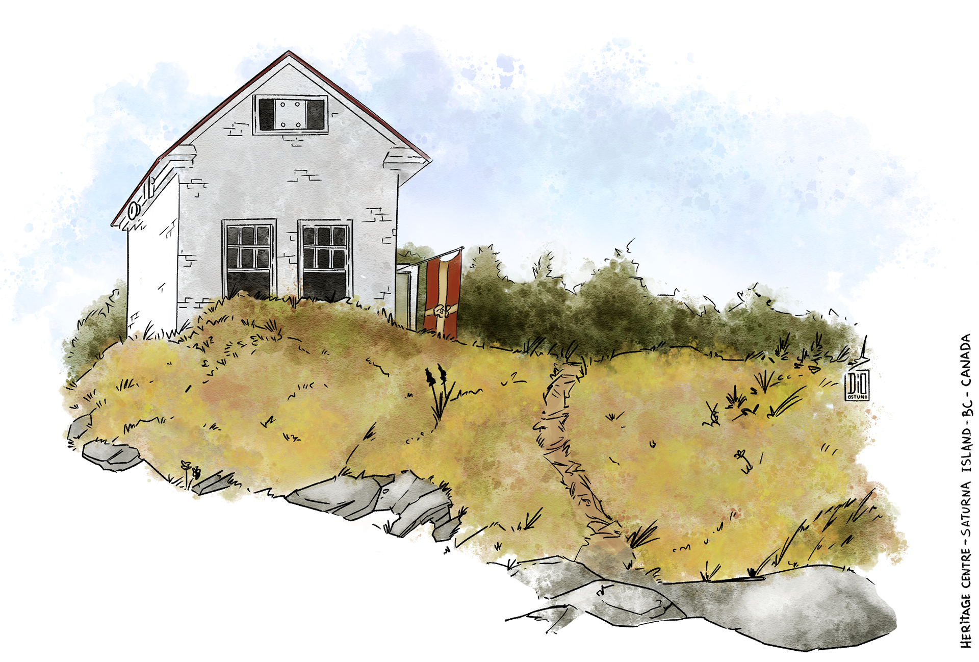 Sketch on location at Saturna Island - BC - Traditional Ink/Digital Painting