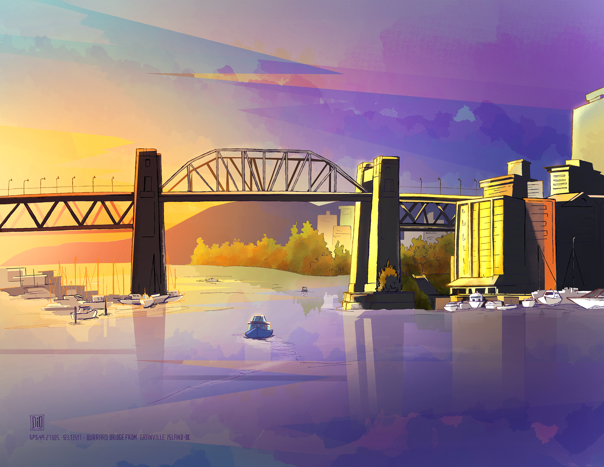 Burrard Bridge Vancouver - BC - Traditional Ink/Digital Painting
