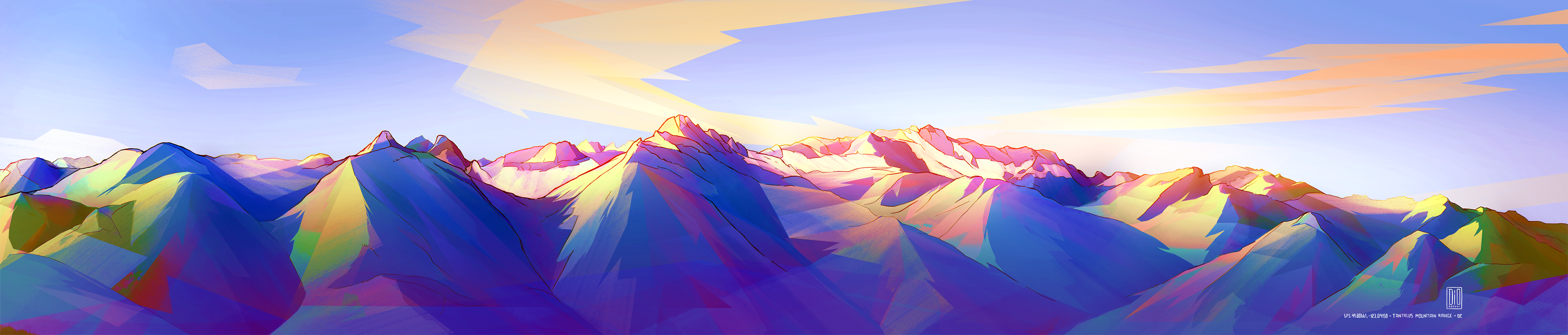 Tantalus Mountain Range - Sunrise - BC - Traditional Ink/Digital Painting