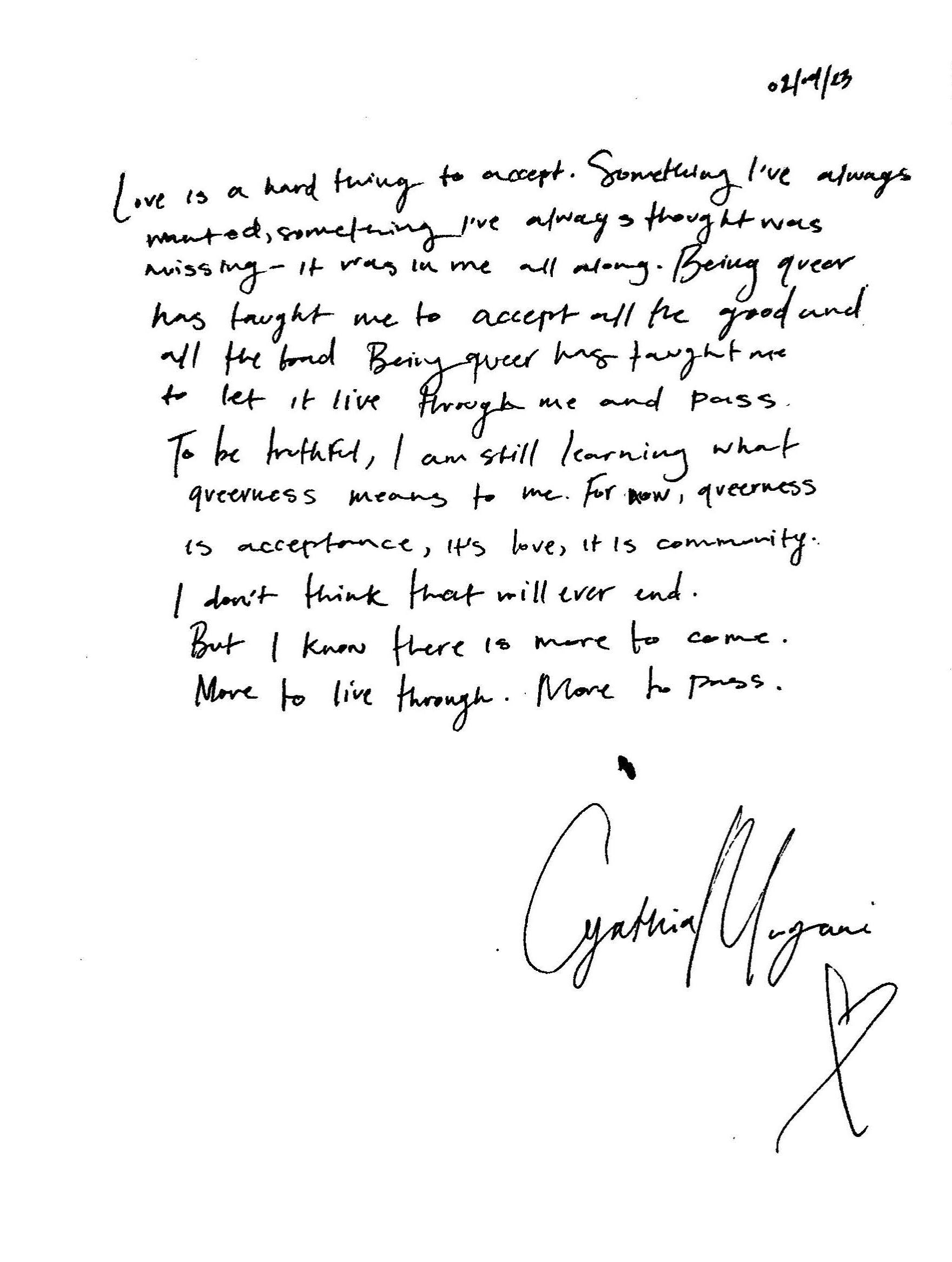 Cynthia's statement, 2023.