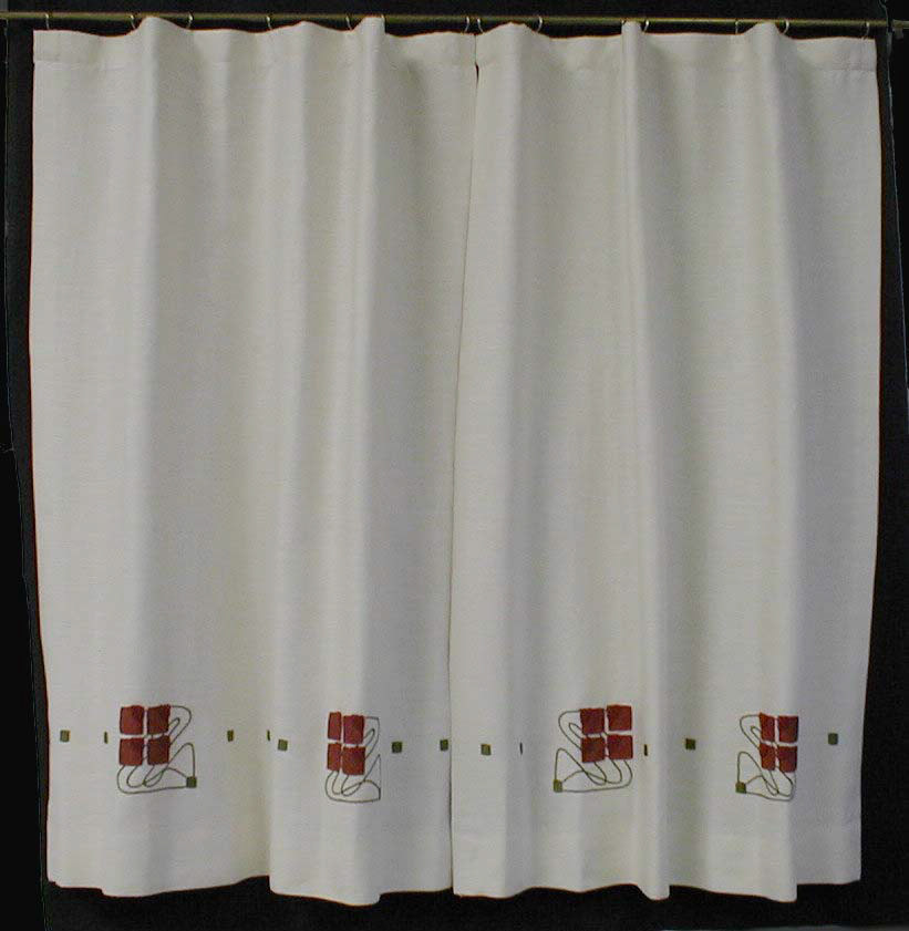 CC5 Curtains with checkerberries & small squares, natural linen.