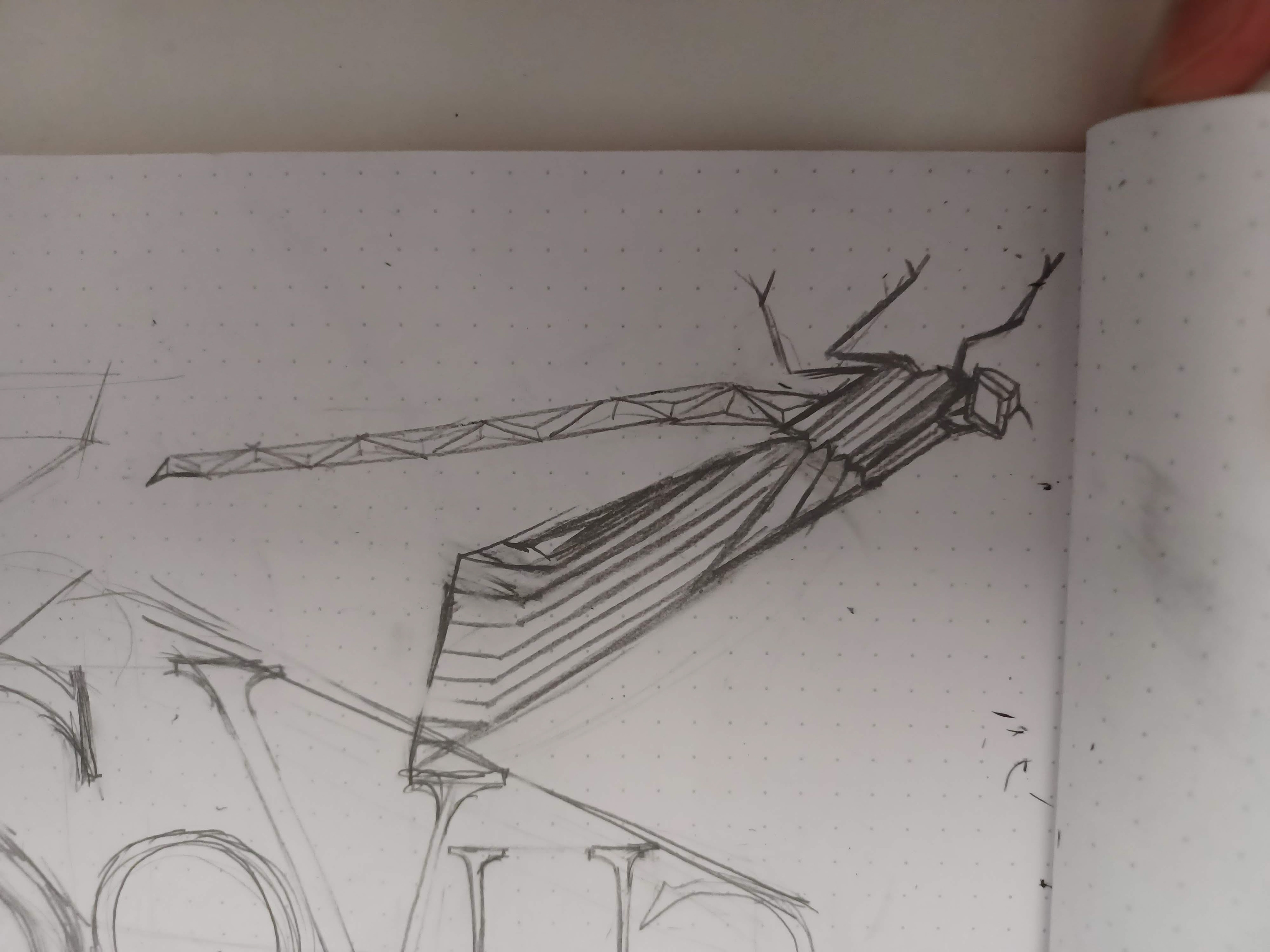 Concept sketch of damselfly
