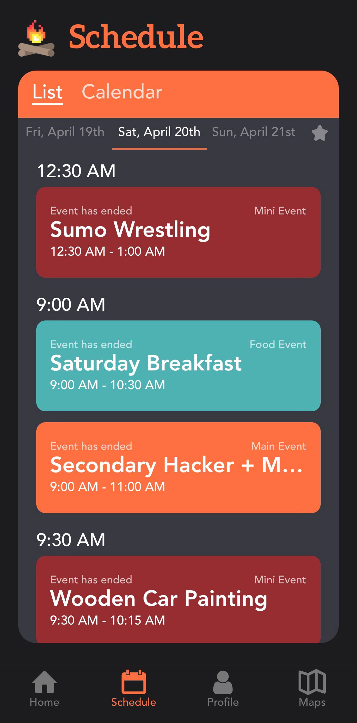 Schedule Page (Dark Mode)