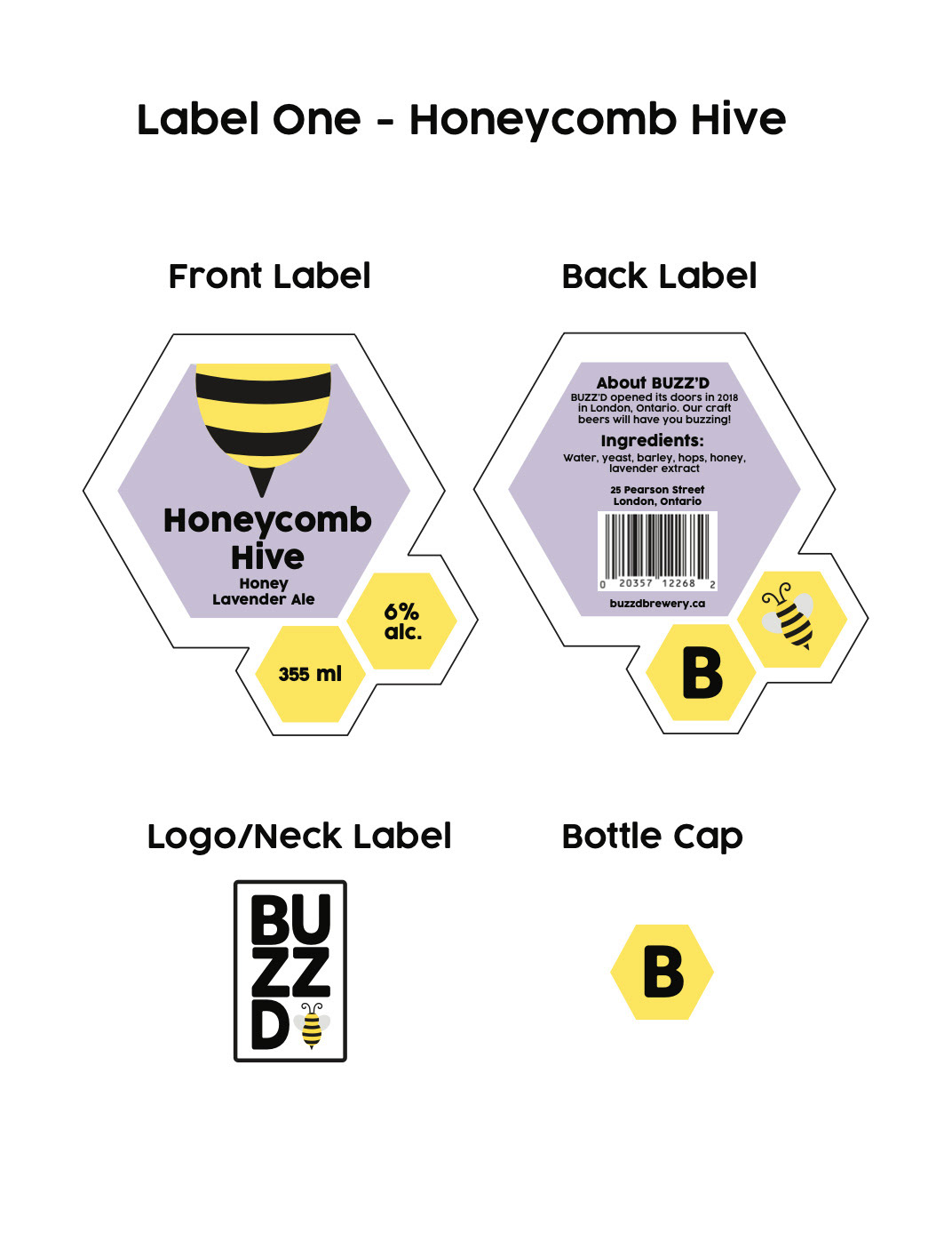 Image of flavour one - Honeycomb Hive labels.