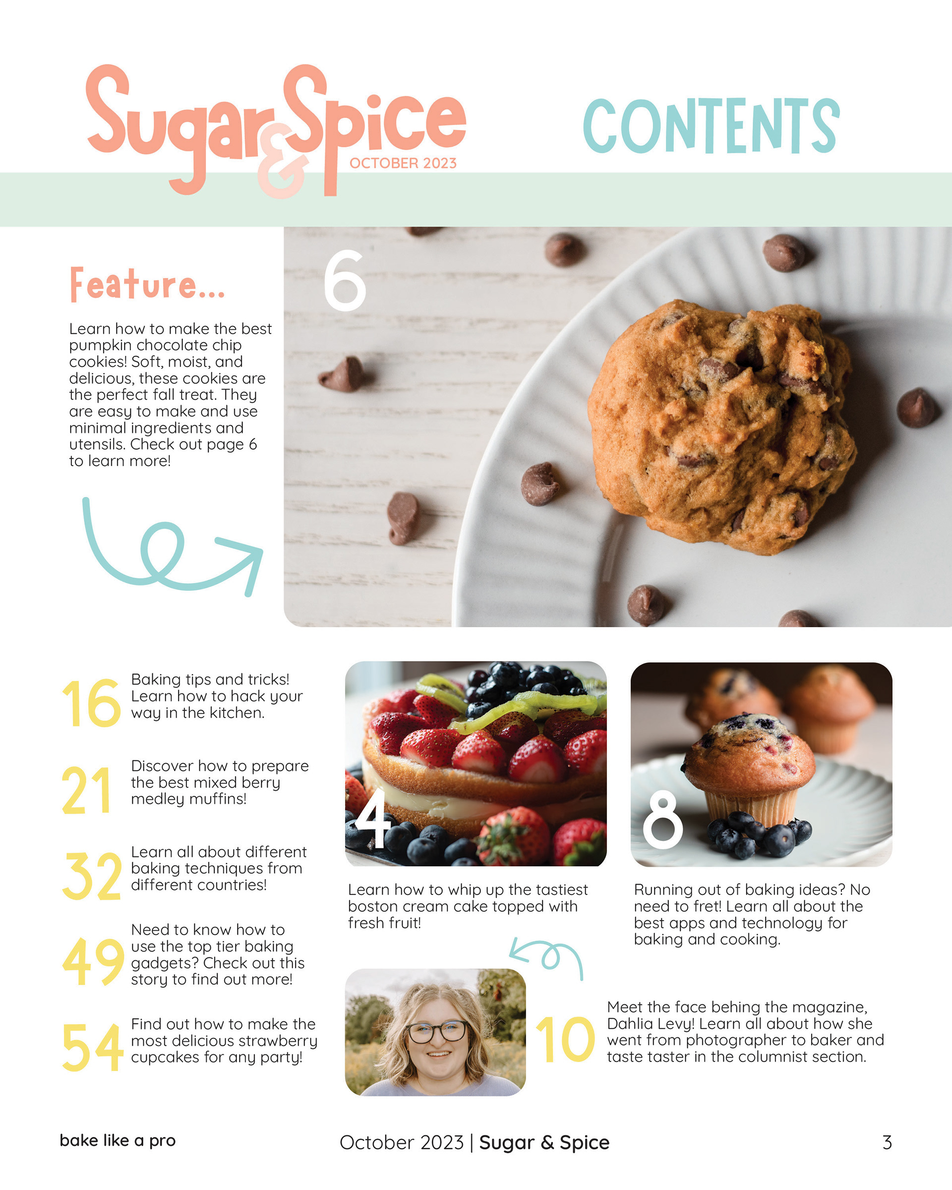 Sugar & Spice baking magazine contents page