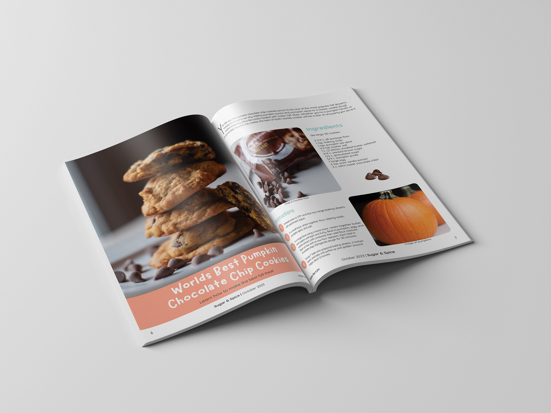 Sugar & Spice Baking Magazine Pumpkin Chocolate Chip Cookies Recipe Mockup