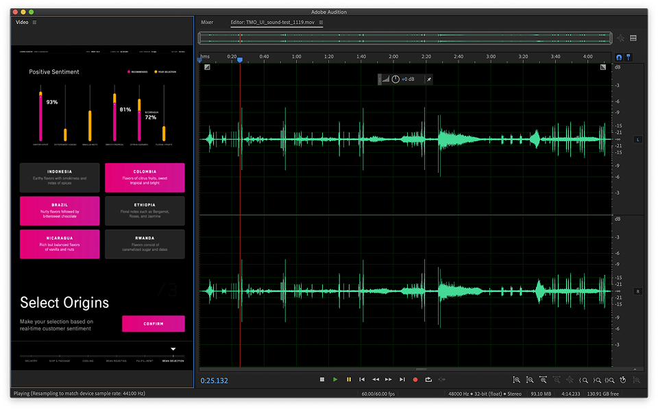 Sound design for Smart Manufacturing UI elements then mixed on-site for spatial element.