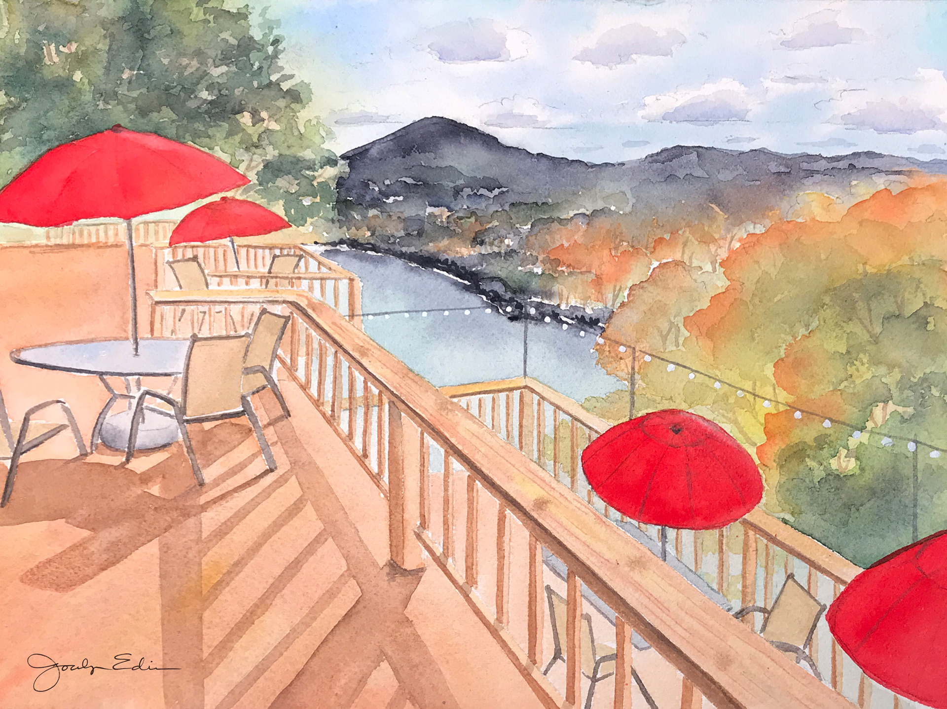 Redbird Winery for Shawnee Bluff Vineyard, 11" x 14", original watercolor