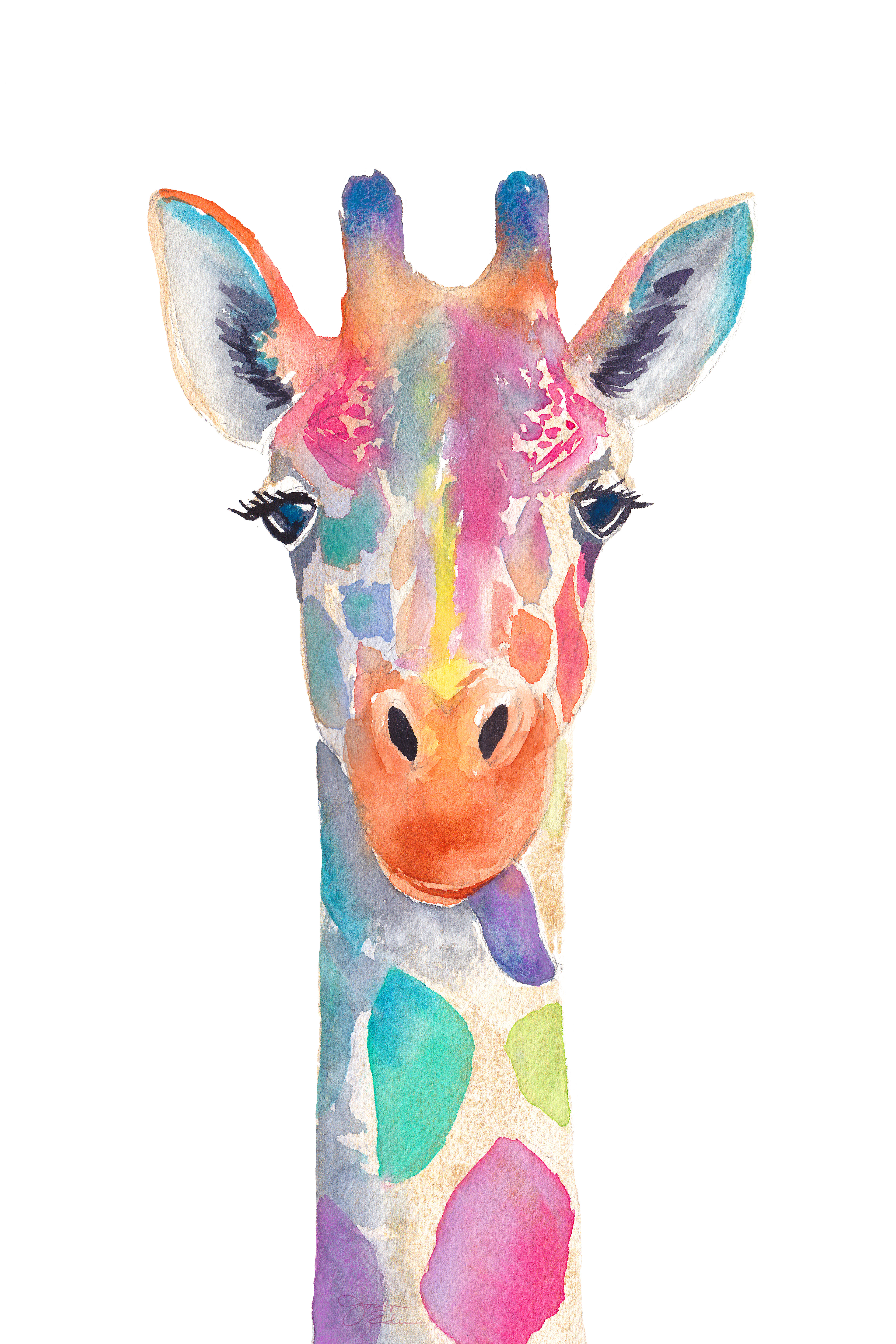 Rainbow Giraffe, 16" x 20", original watercolor