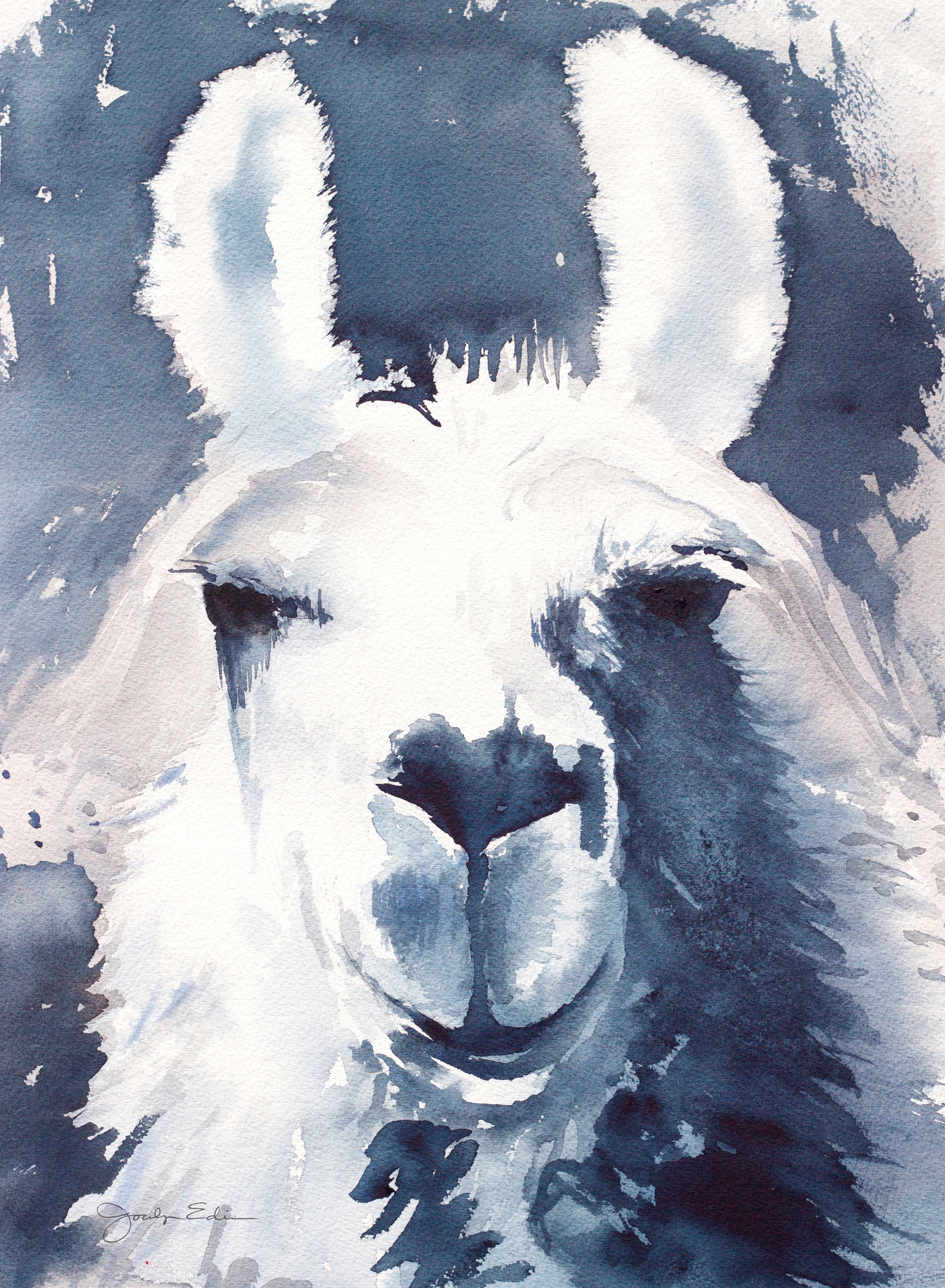 Llama Love, 11" x 14", original watercolor