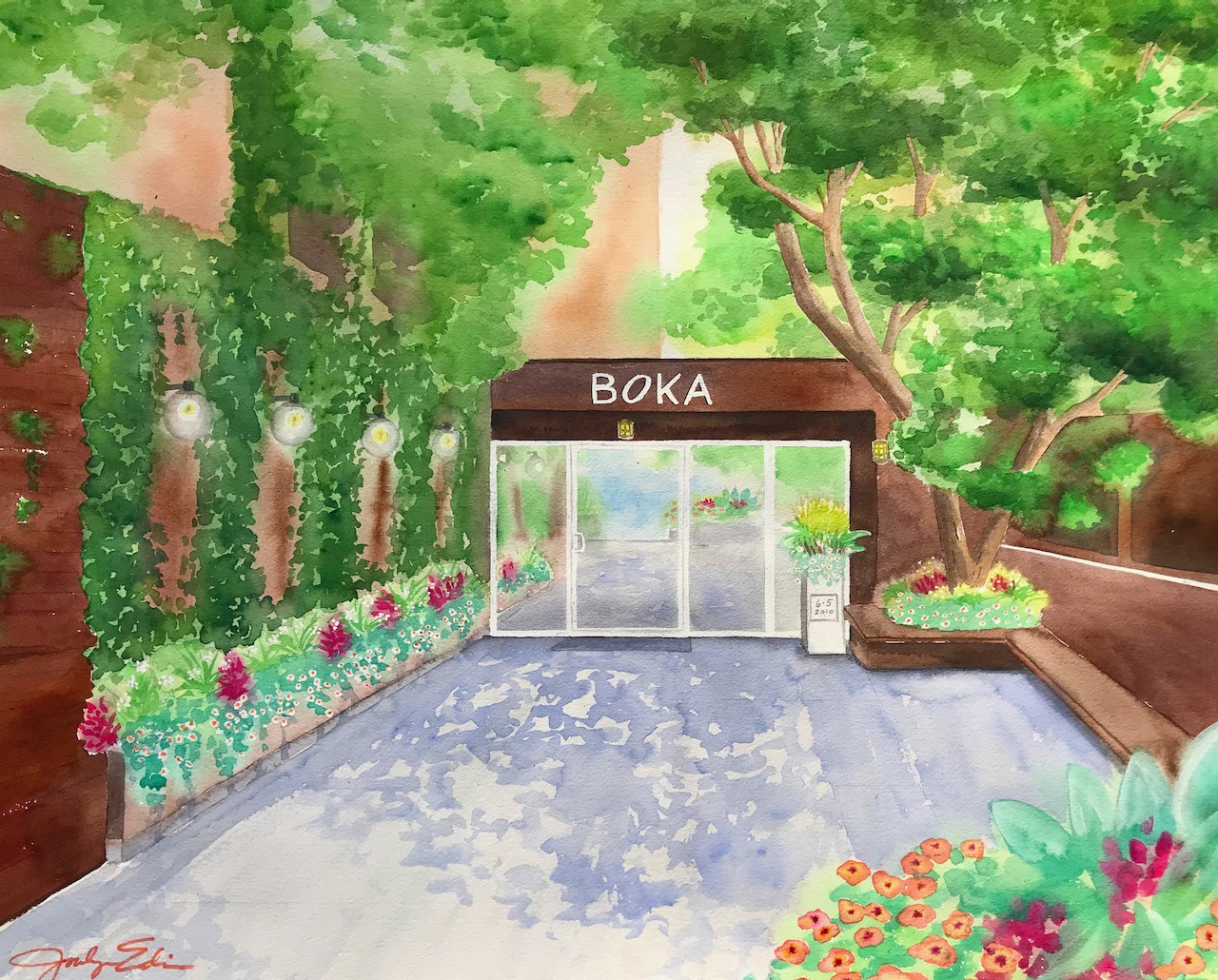 Boka Restaurant, Chicago, 18" x 24", original watercolor