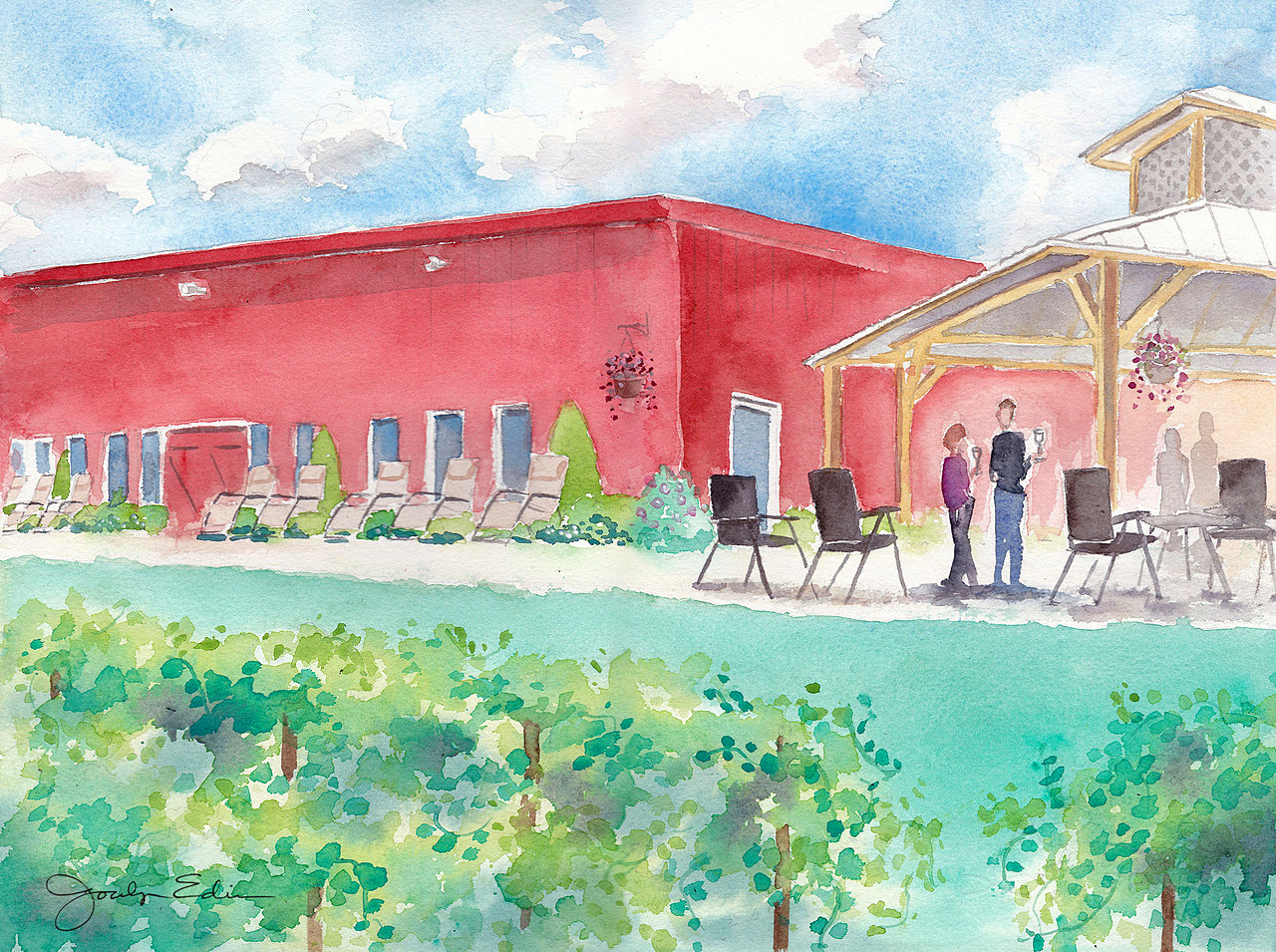 The Winery for Shawnee Bluff Vineyard, 11" x 14", original watercolor