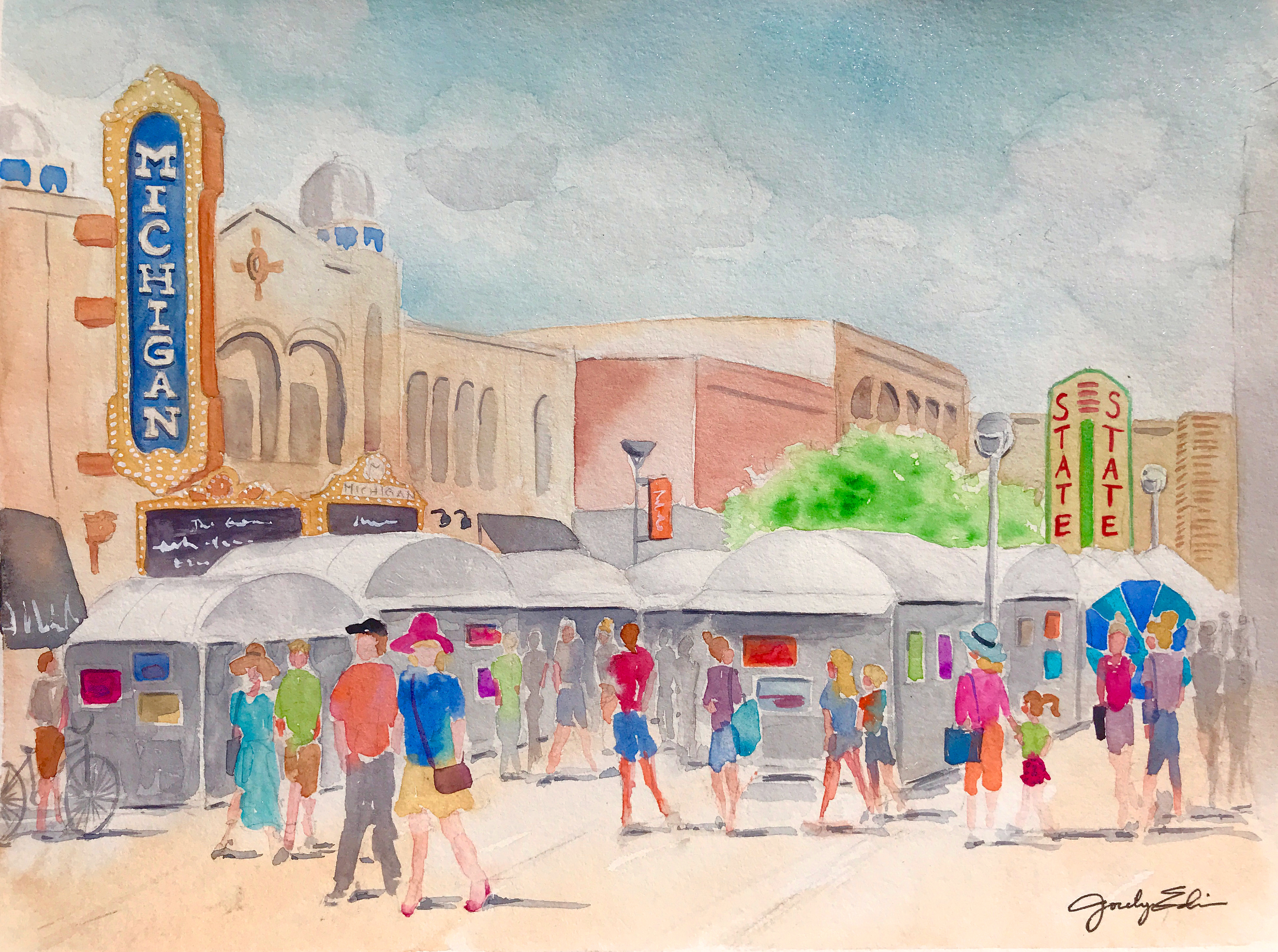 Live Watercolor Painting for A4, All About Ann Arbor