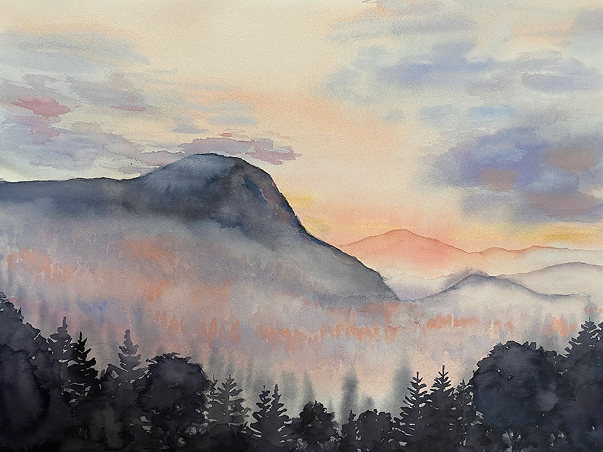 Misty Mountain, 18" x 24", original watercolor