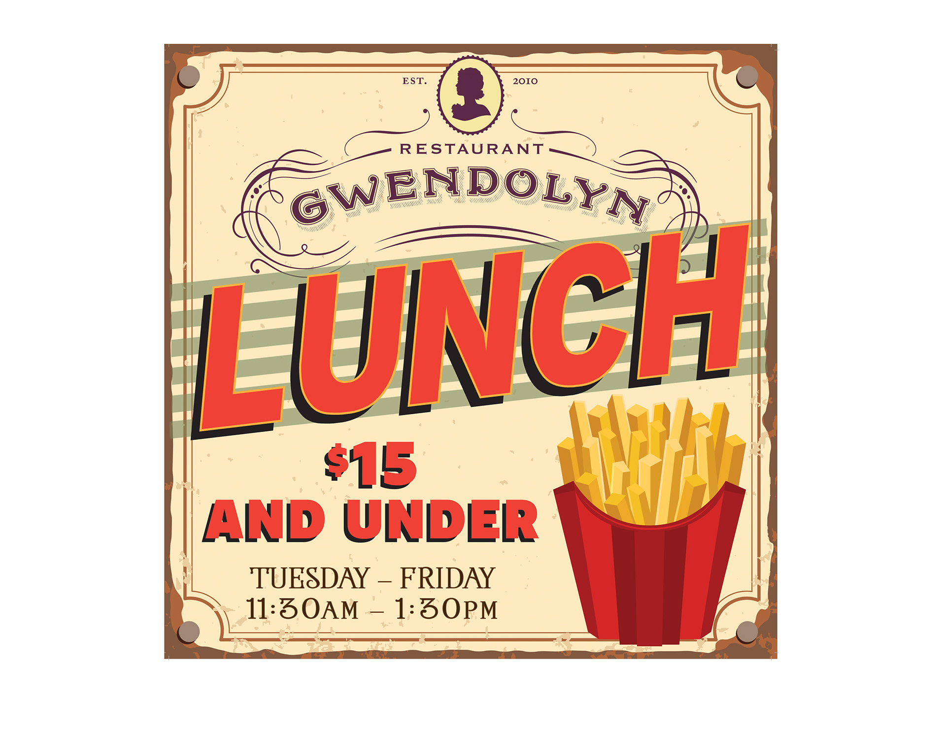 Design, layout and Graphics / Restaurant 25" x 25" Sign
