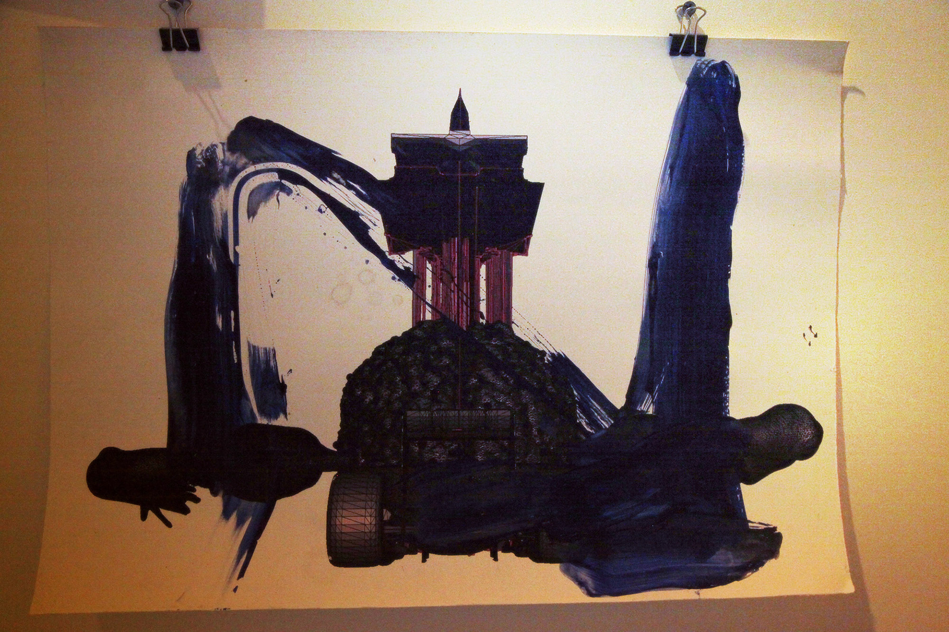 Croquis préparatoires pour la création du Uterus Tank (2016), incomplet. 51 x 40 cm. © Dali Wu.