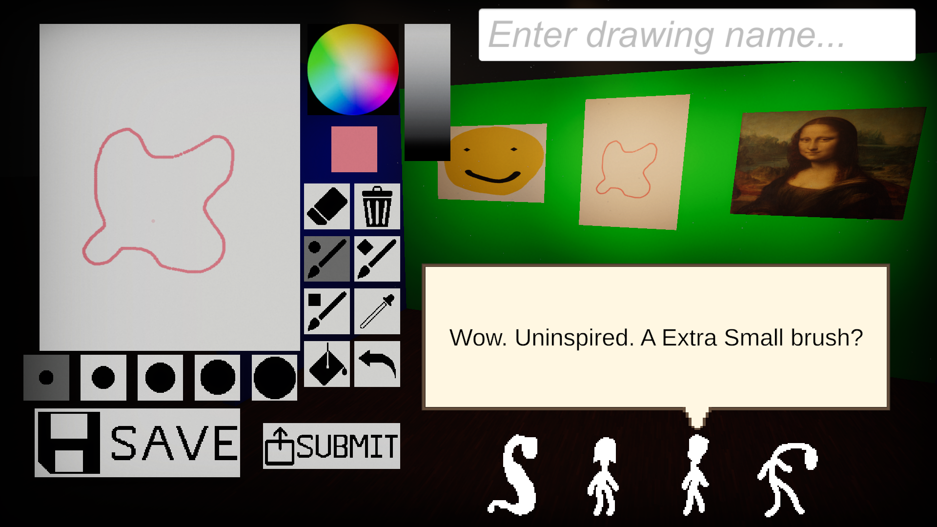 Example of aliens giving commentary on player's art