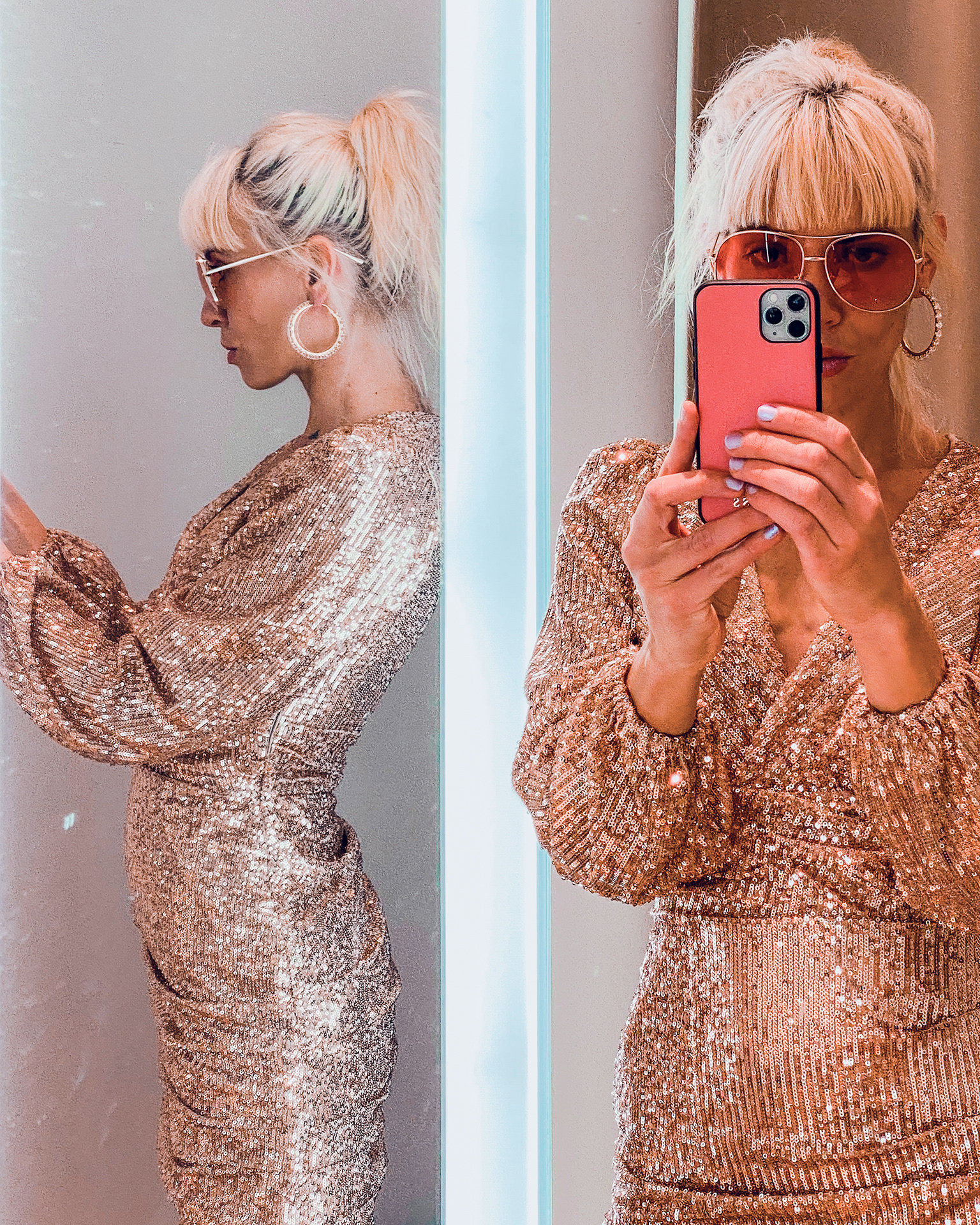 Photographie de l'actrice principale de Wolkenkucksheim, Ninoschka, se prenant en photo dans un miroir.