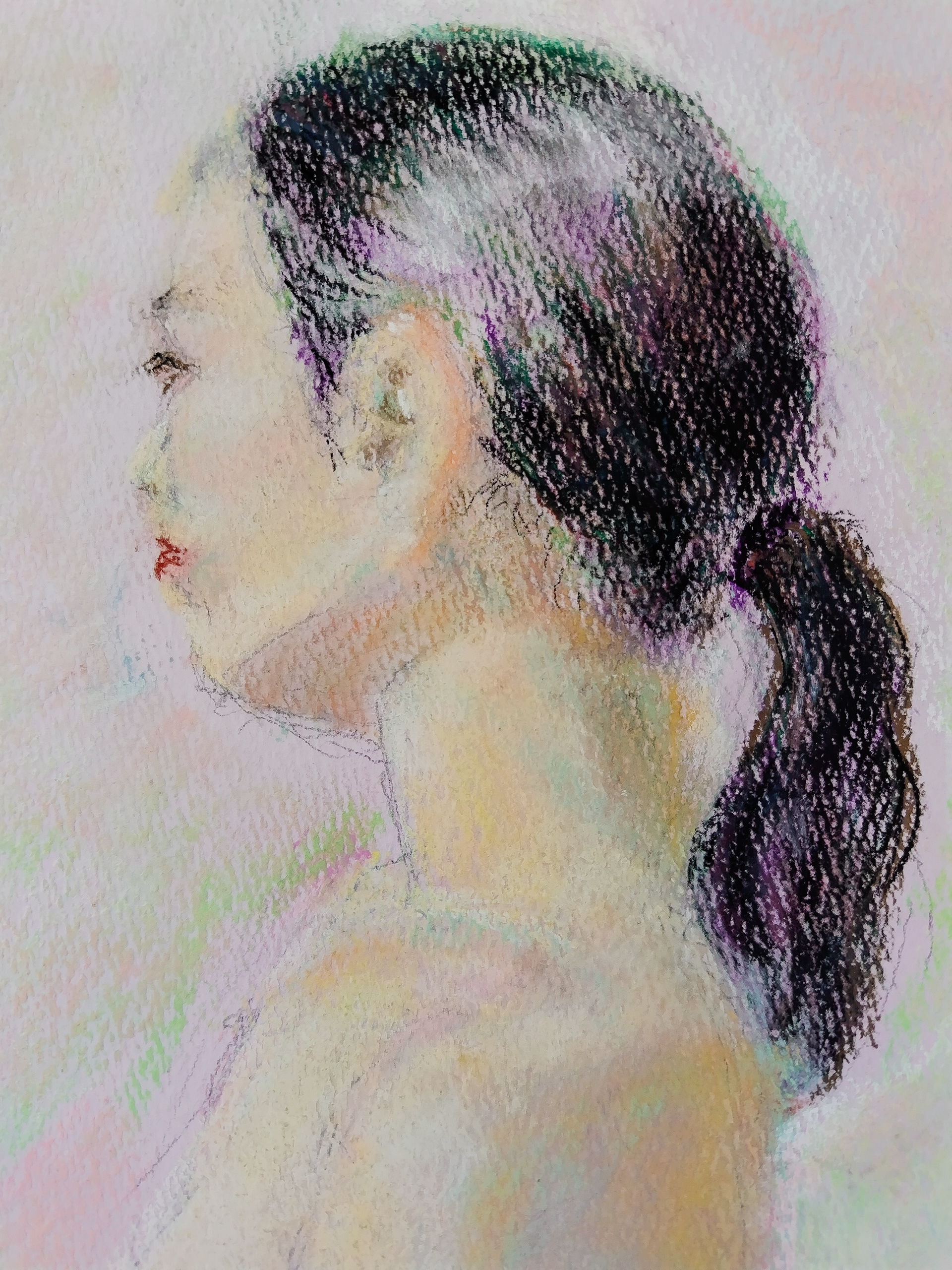 detail of Female nude in pastel colour background 2022