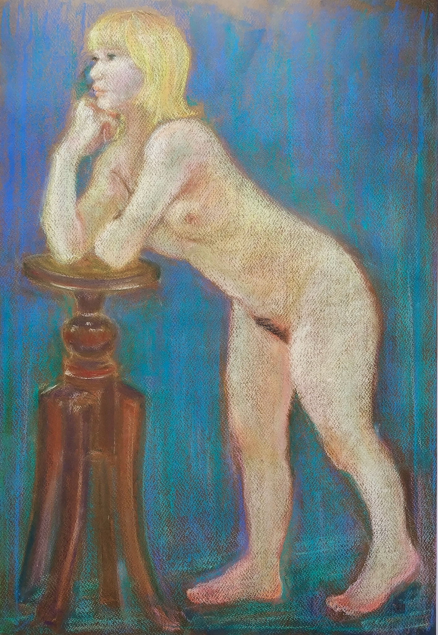 Figurative Drawing (female nude in a blue background) 2023