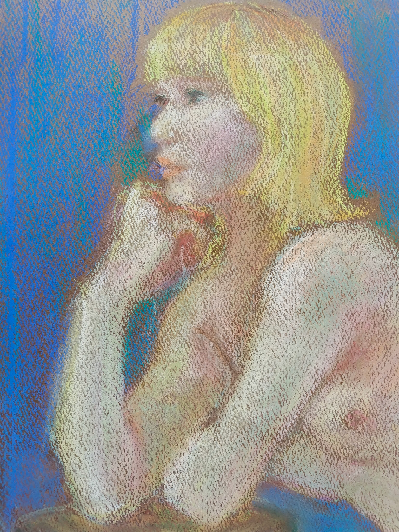 detail of Figurative Drawing (female nude in a blue background) 2023