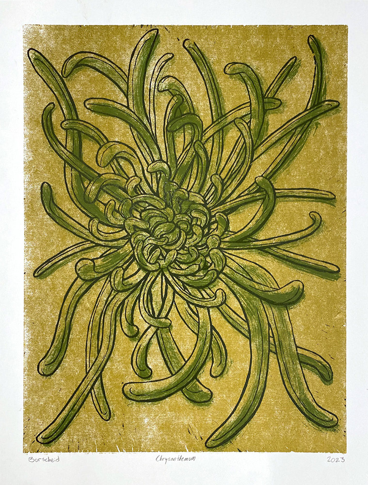 Chrysanthemum: Monoprint and Woodblock