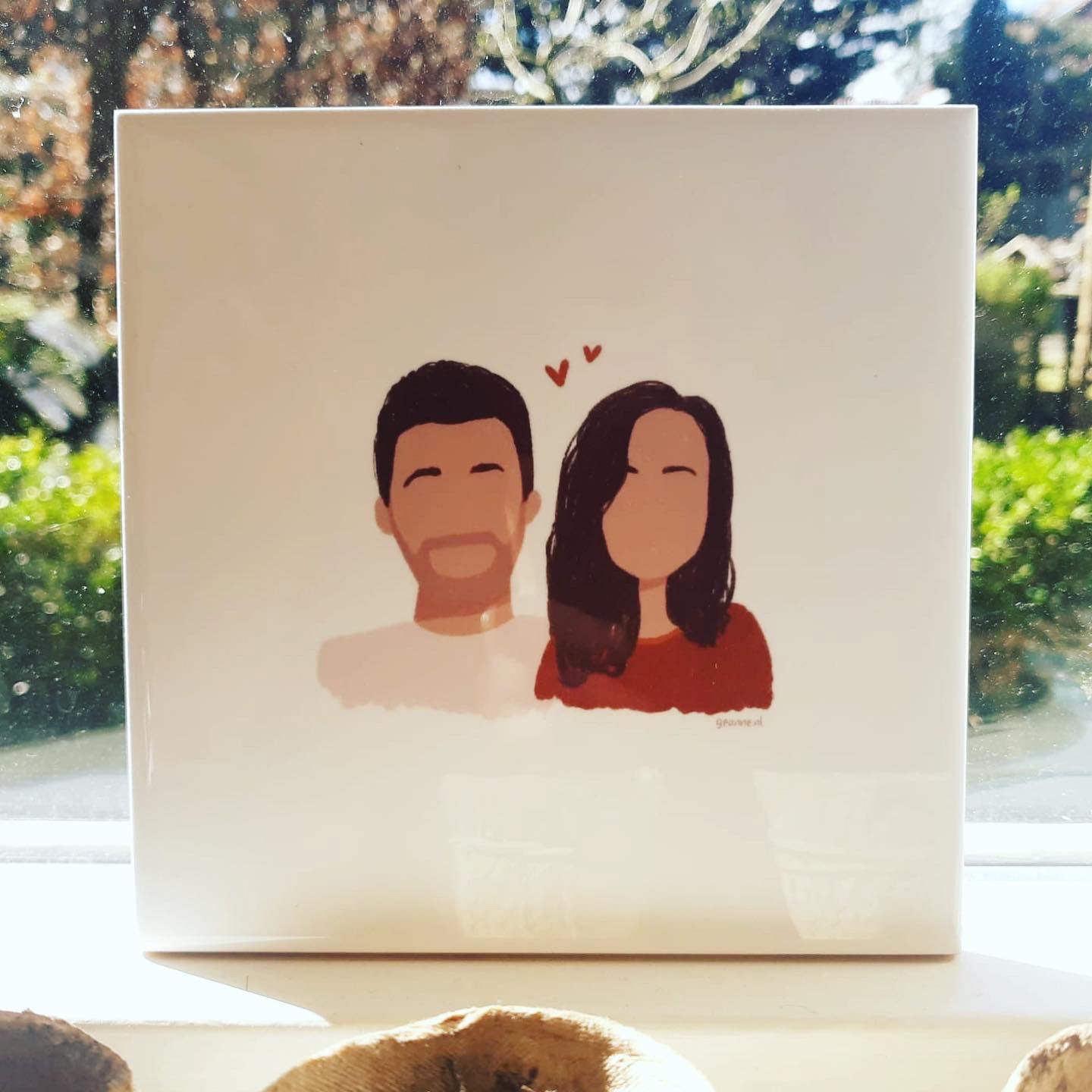 Portretje gedrukt op een tegeltje