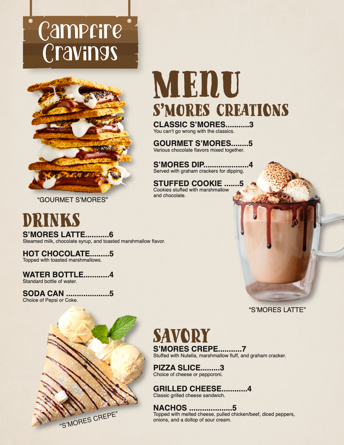 Campfire Cravings Menu