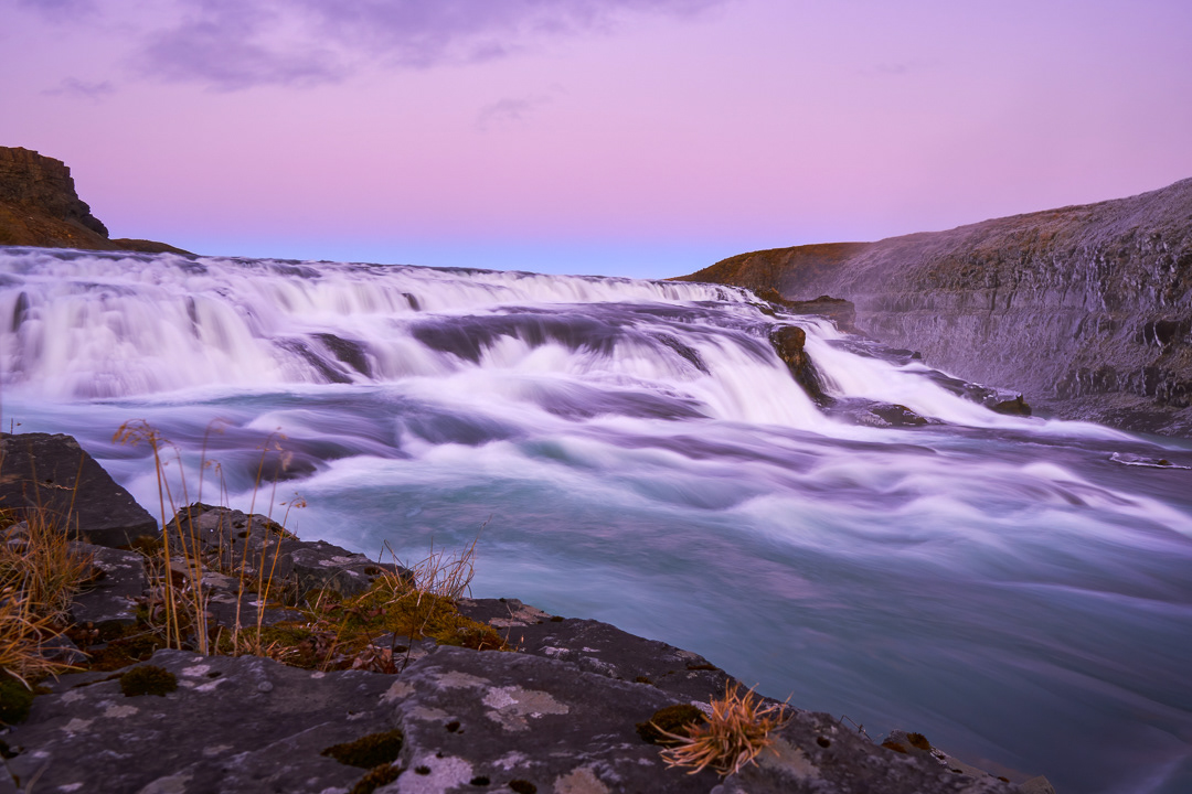 Purple Gullfoss waterfall 2018
