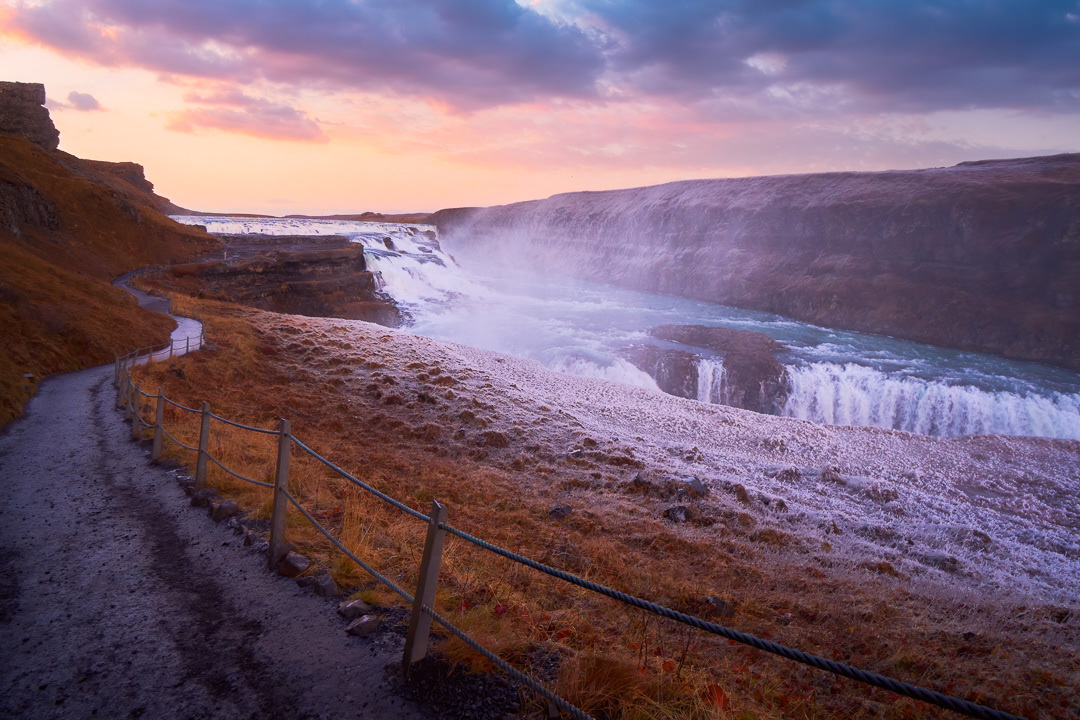 Gullfoss waterfall on sunset 2018