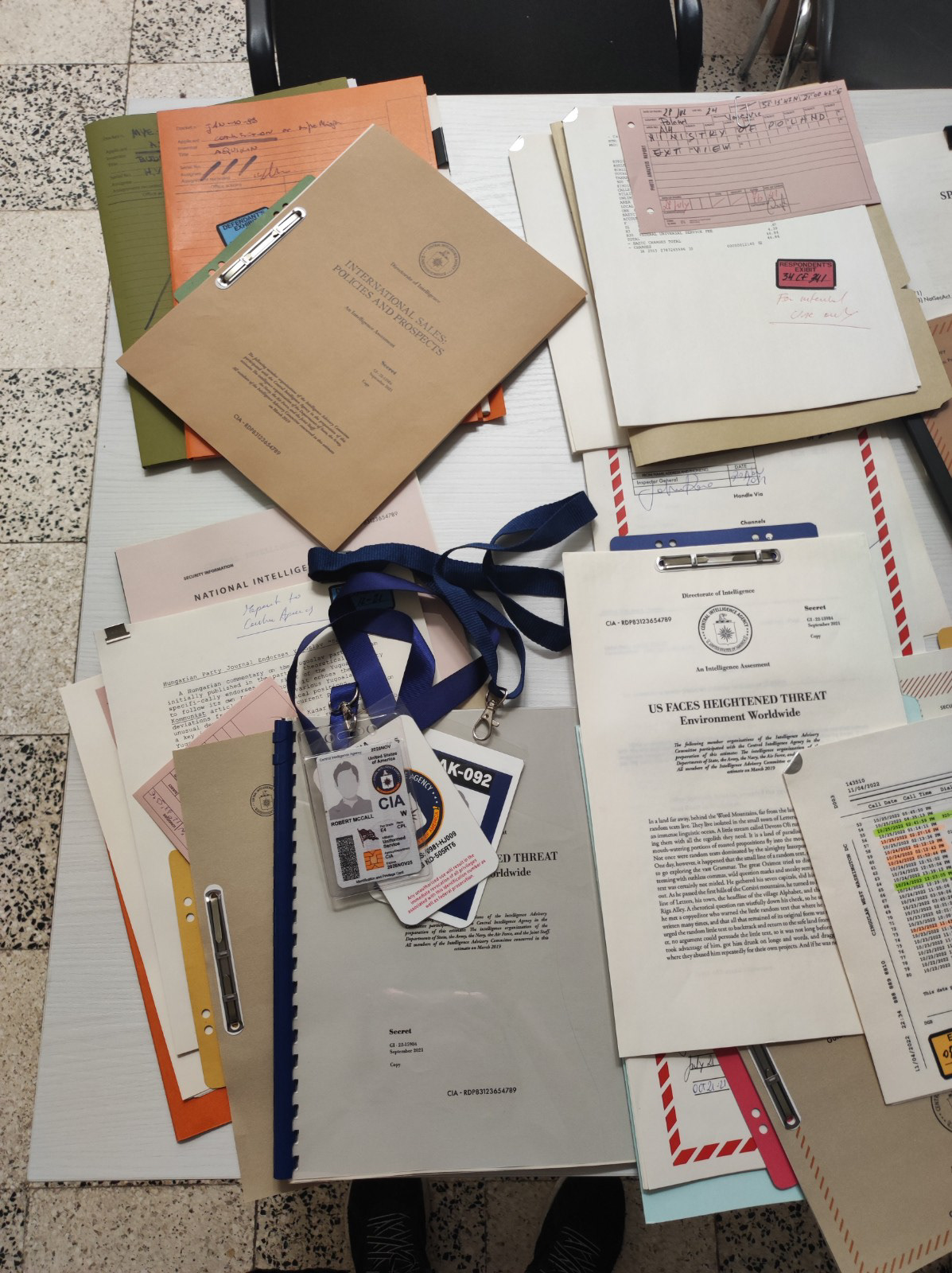 CIA folders, badges and files