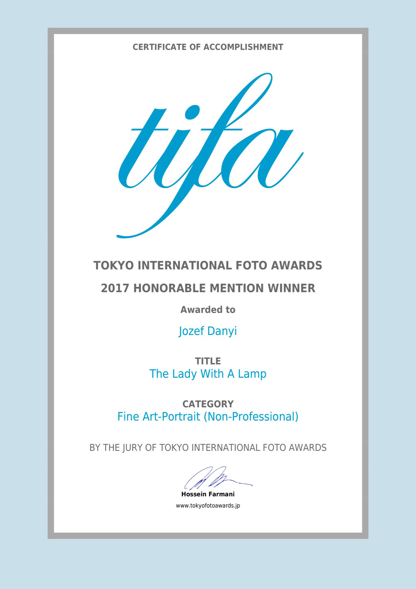 Honorable Mention Fine Art-Portrait TOKYO INTERNATIONAL FOTO AWARDS