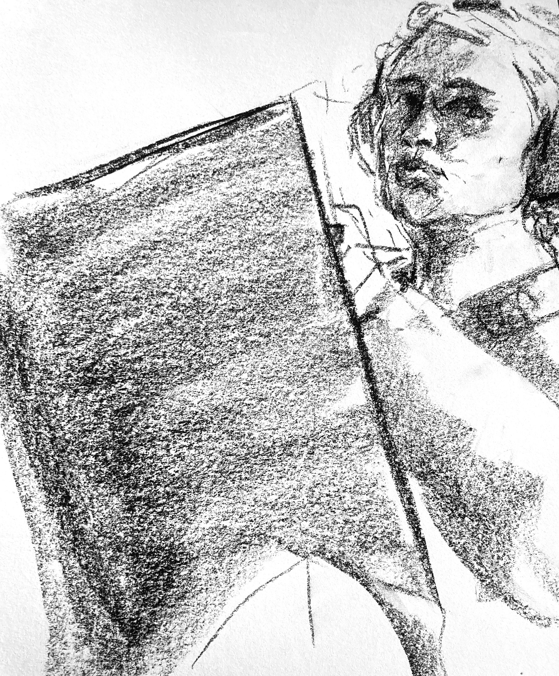 zelfportret | 2026 | krijt op papier | 42 x 30 cm