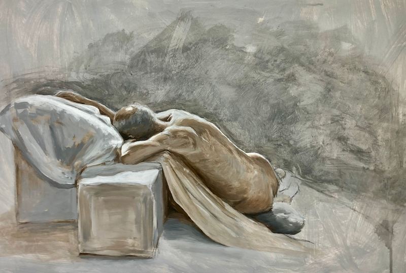 VERKOCHT | de rustende man | 2023 | acryl op papier | 60 x 80 cm