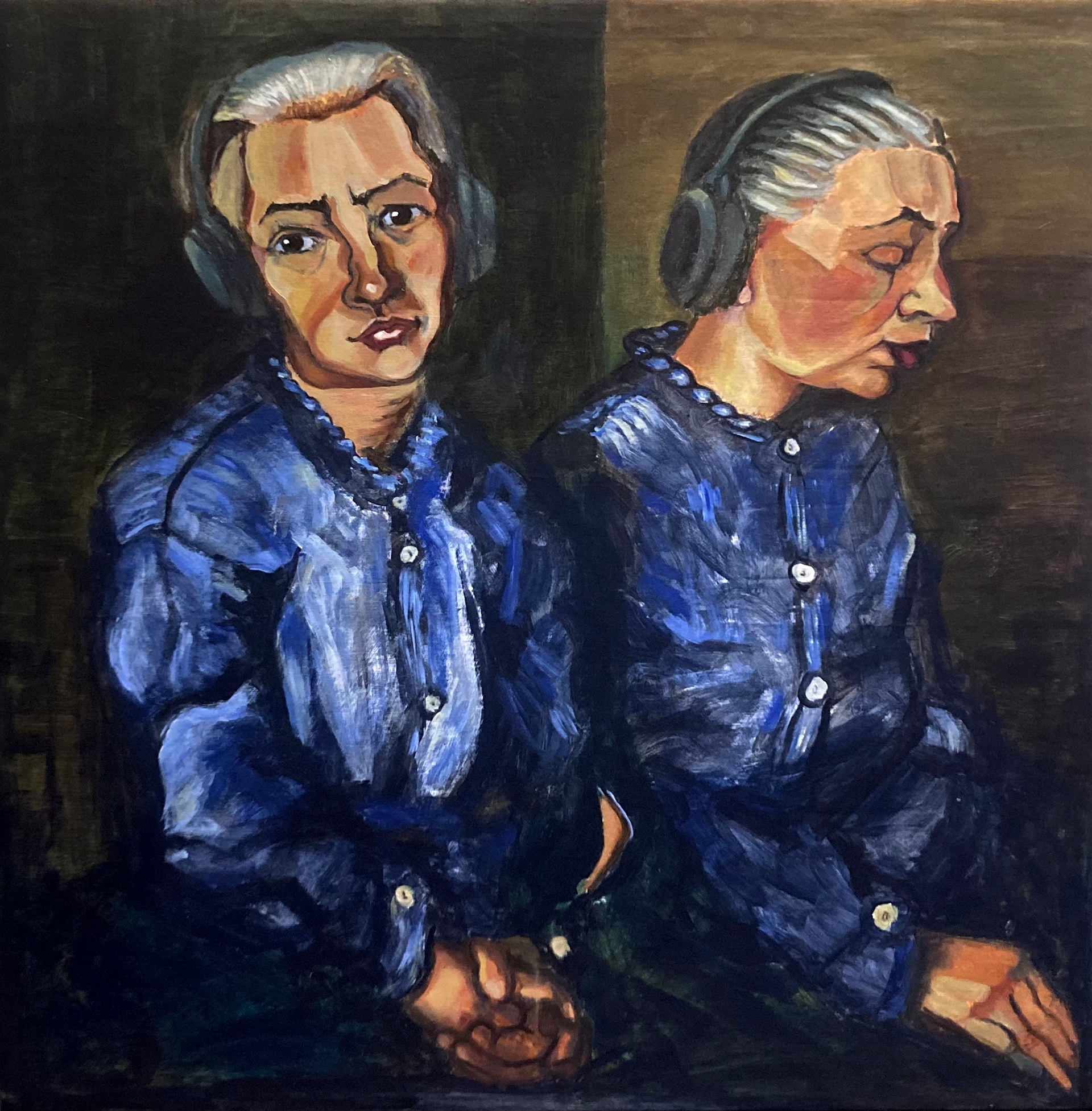 zelfportret door de ogen van charley | 2025 | acryl op doek | 100 x 100 cm