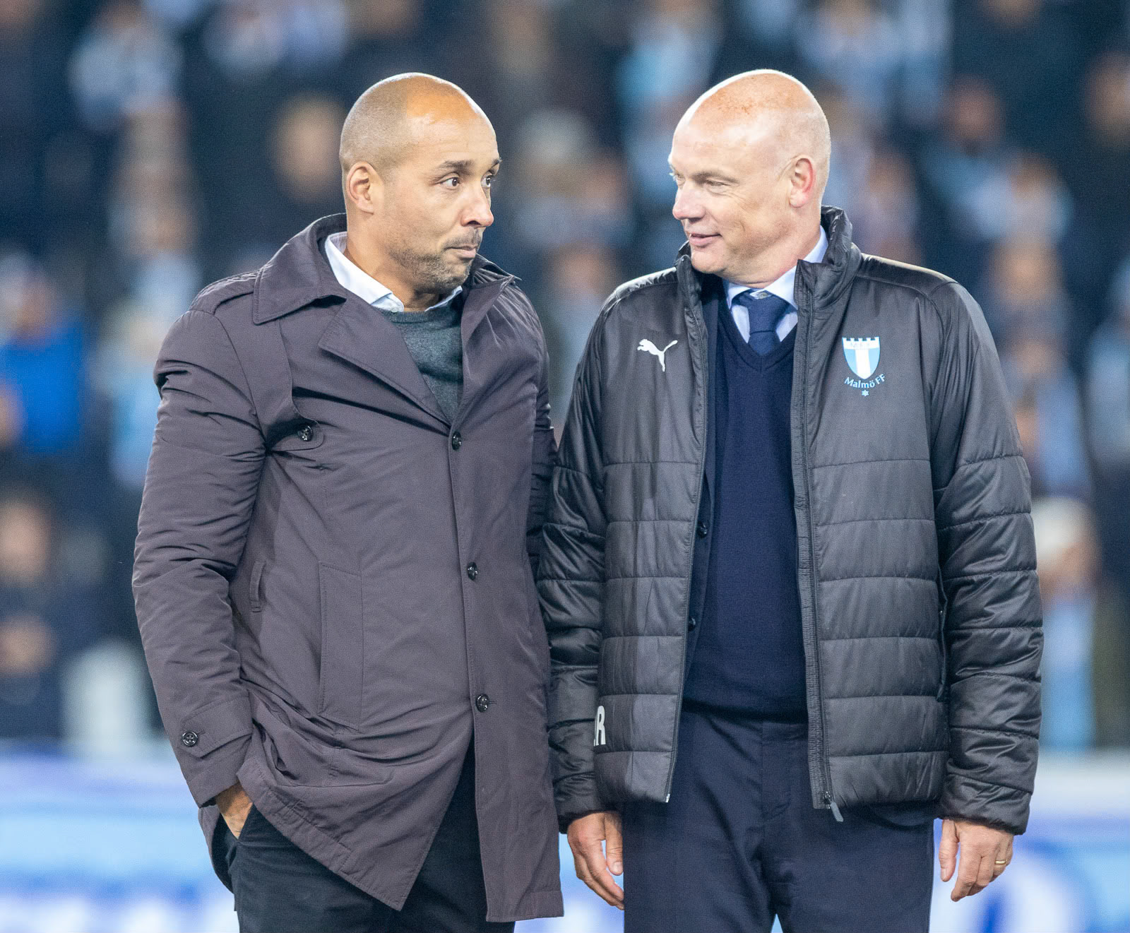 2019-11-28 | Malmö, Sweden: Martin Dahlin and Uwe Rösler took part when Malmö FF (9) Markus Rosenberg was celebrated after the European League game between Malmö FF and FC Dynamo Kiev at Malmö Stadion ( Photo by: Roger Linde | Swe Press Photo )Keywords: Malmö Stadion, Malmö, Soccer, Europa League, Malmö FF, FC Dynamo Kiev, md191128