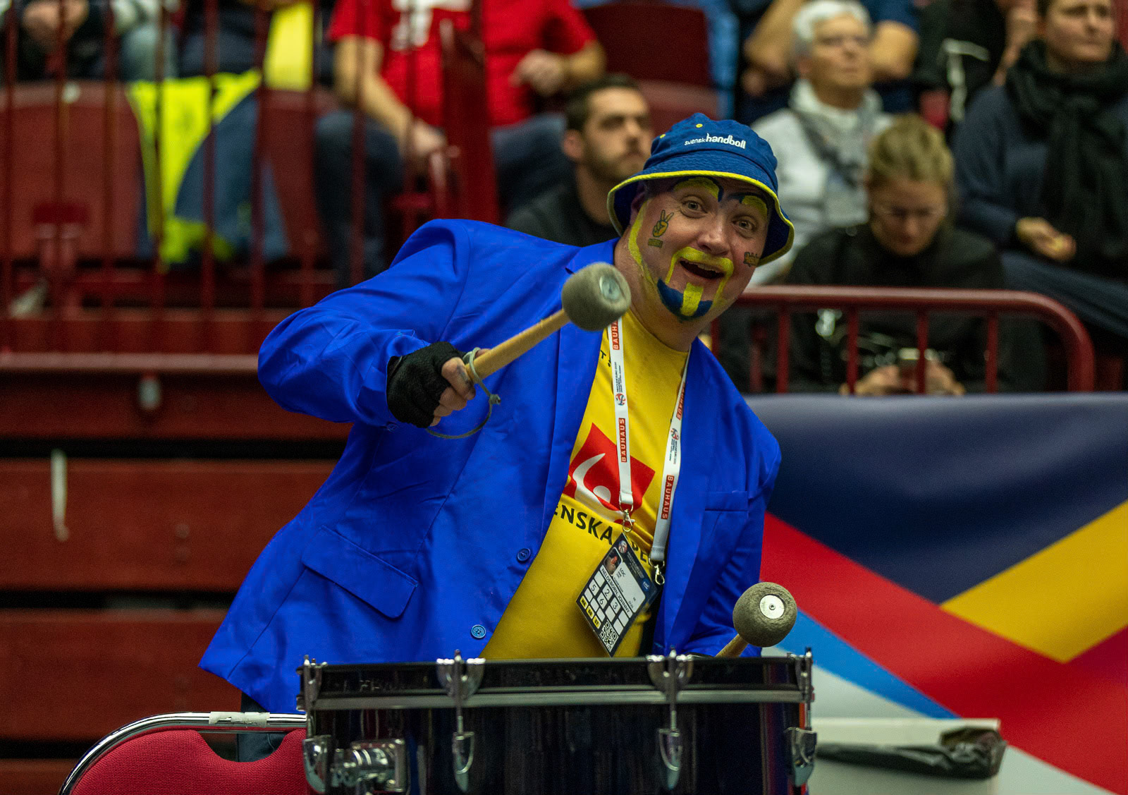 2020-01-17 | Malmö, Sweden: Swedish supporter during the EHF Euro 2020 game between Portugal and Sweden at Malmö Arena ( Photo by: Roger Linde | Swe Press Photo )Keywords: Malmö Arena, Malmö, Handball, EHF Euro 2020, Portugal, Sweden, EHF, EHF2020, EHFEuro2020, dreamwinremember, ps200117
