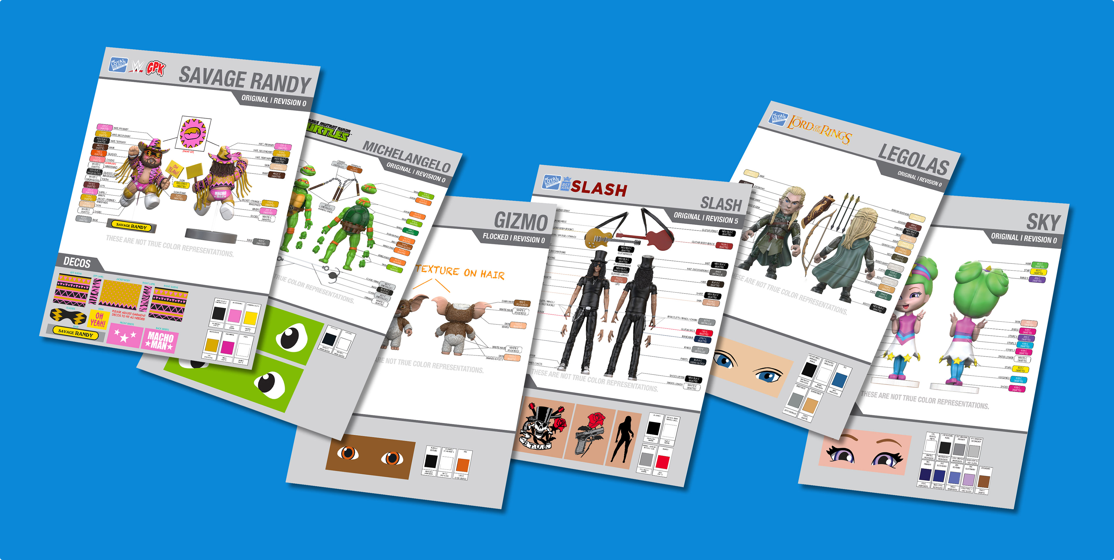  Designed color sheets for all products: Pantone callouts and material finishes. Prepared decos and paint details. Launched a color book which increased efficiency. Conceptualized new brands and created variants.