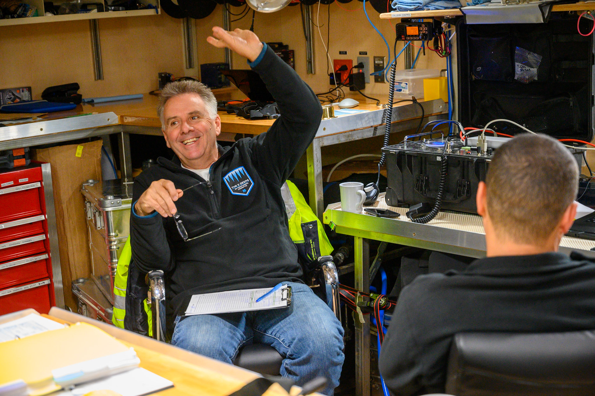 Lahey celebrates Vescovo arriving at bottom of Molloy Deep