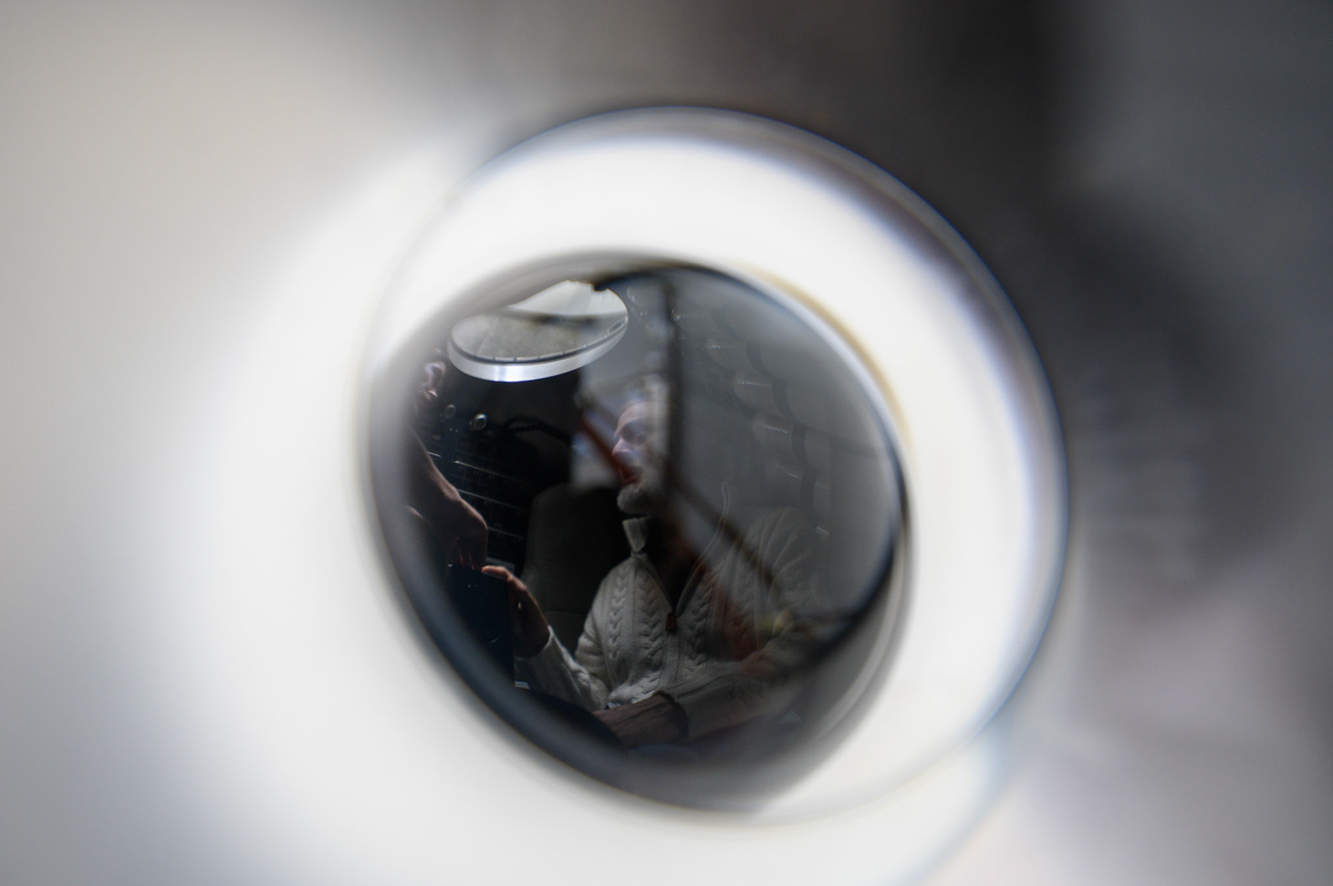 Vescovo viewed through viewport of DSV Limiting Factor