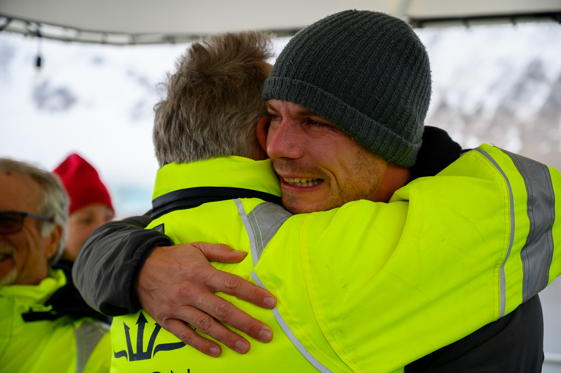 Lahey (L), Ramsay (R) embrace at end of expedition