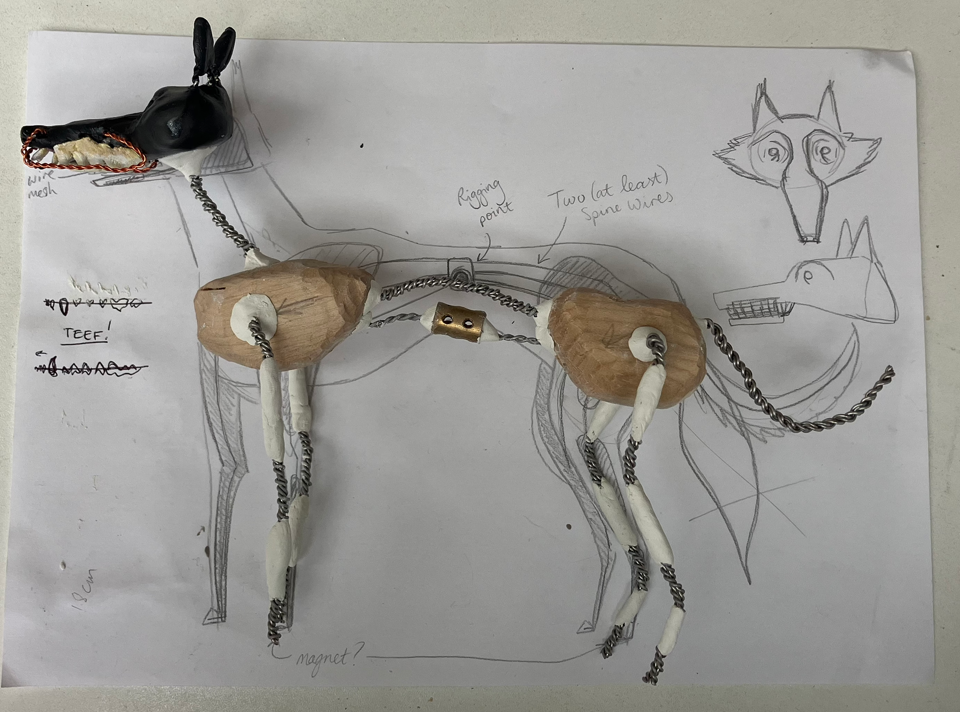Armature; twisted wire, wood, epoxy, rigging point
