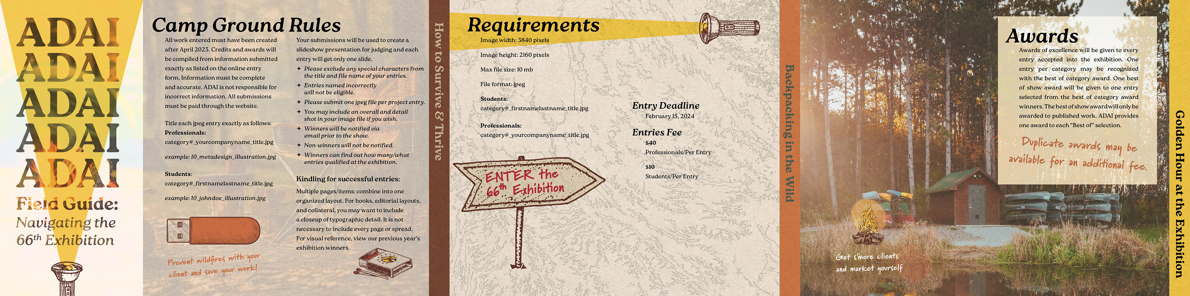 Unpublished Call for Entry trifold brochure before style guide and assets were determined by Art Director