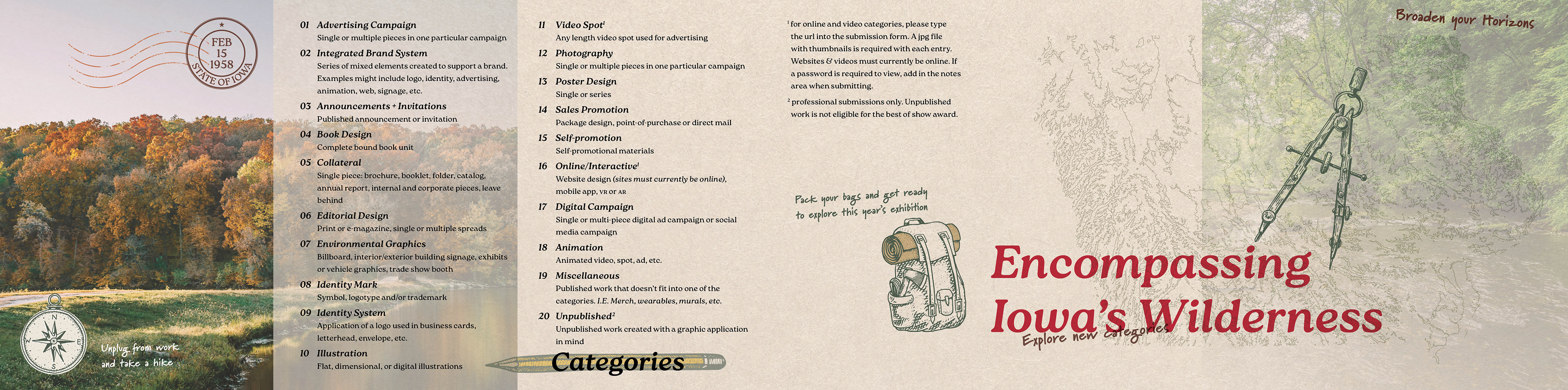 Unpublished Call for Entry trifold brochure before style guide and assets were determined by Art Director