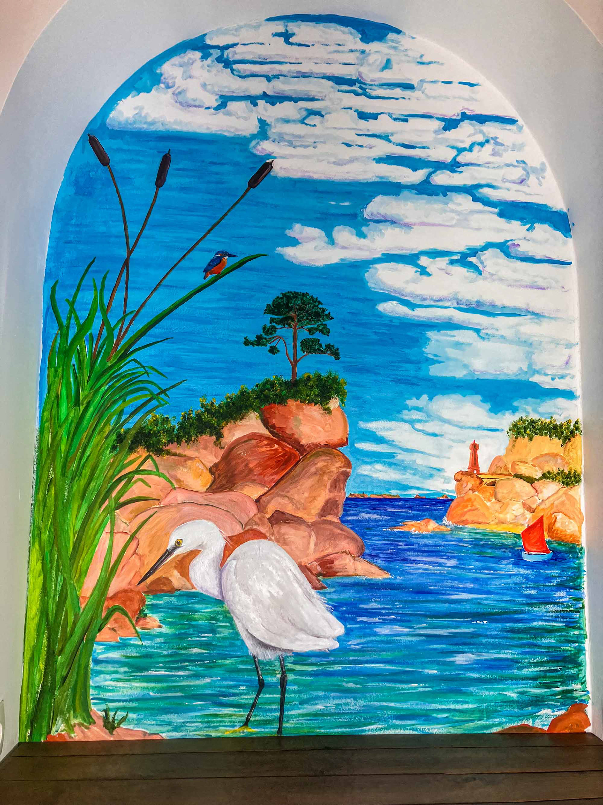 Oiseaux élégants et brume de beau temps - Fresque murale Acrylique 2023