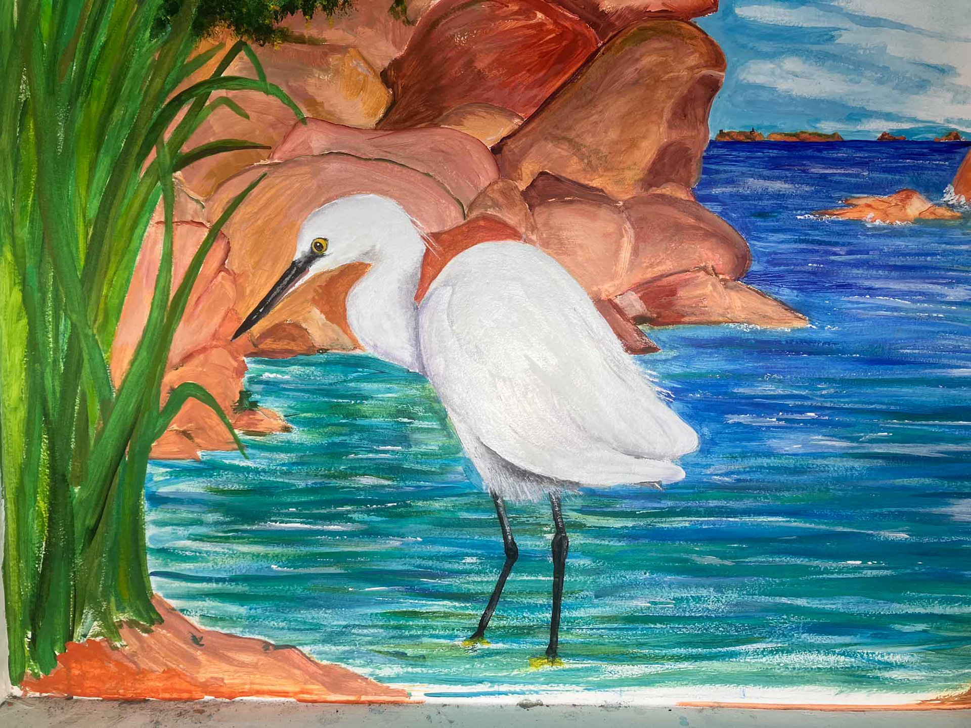 Oiseaux élégants et brume de beau temps - Détail Aigrette garzette - Acrylique 2023