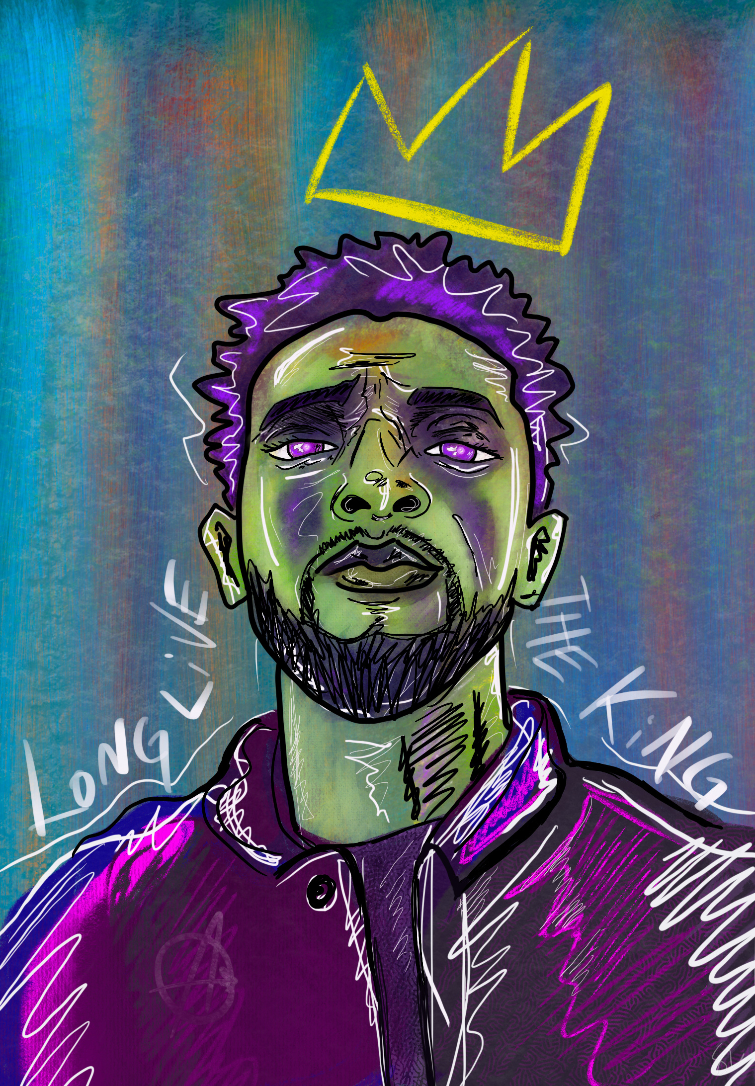 Very  heavy  inspiration from Justin Copeland. Copied from their digital painting titled "Chadwick Boseman". See https://www.justinfcopeland.com/digital-paintings