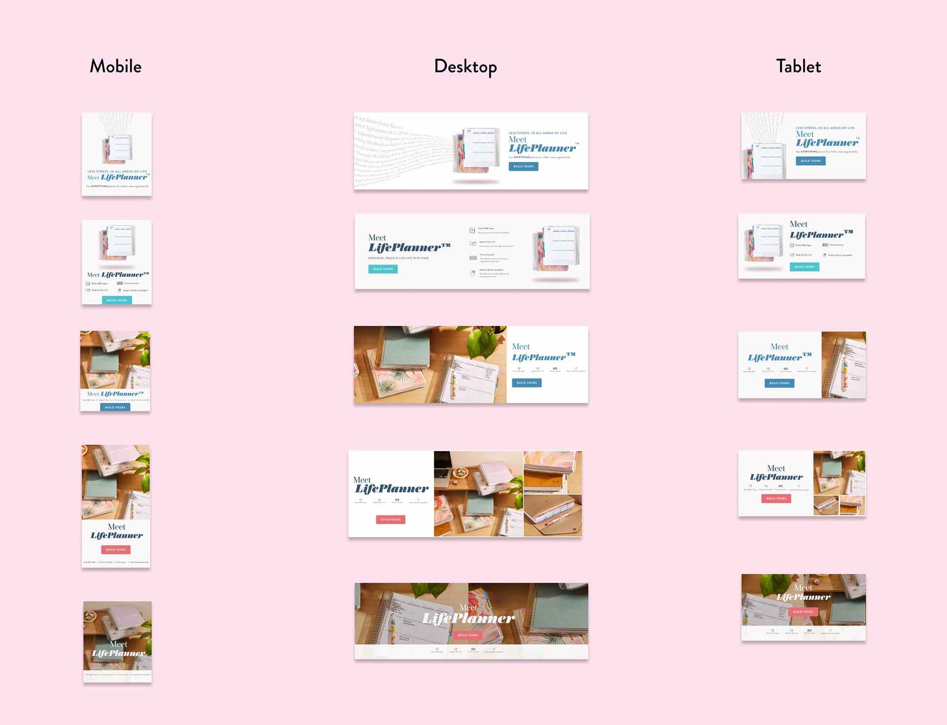 Image showing a variety of homepage hero ideas, ranging from illustrative to photo-based.